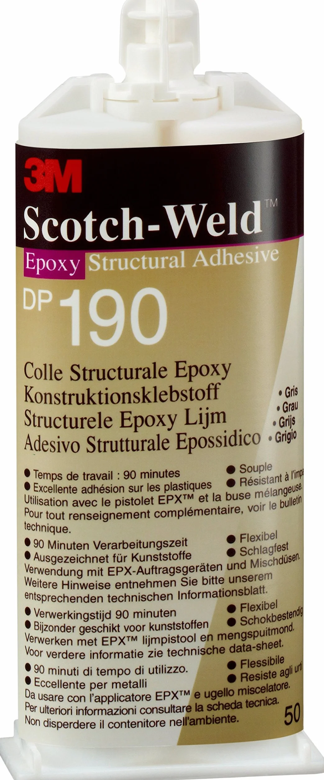 3M Scotch Weld Adhesivo Epoxy 190, 50 ml, 1 unidad, Gris