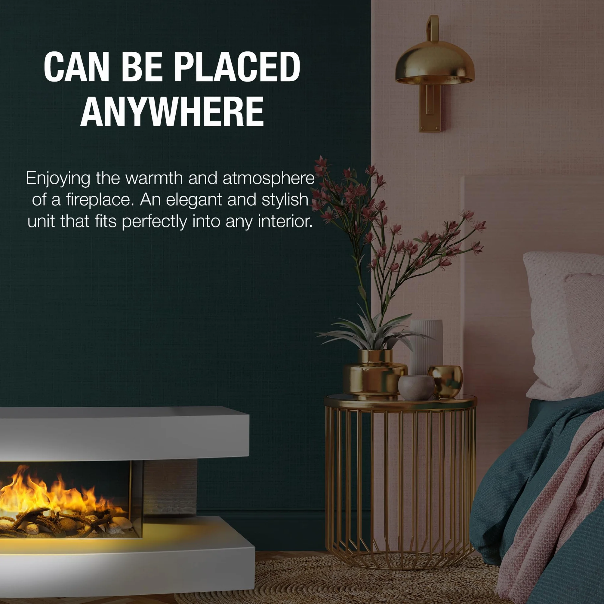 Chimenea Eléctrica Montreal 2000W Blanco con Calefacción, Mando a Distancia y Temporizador