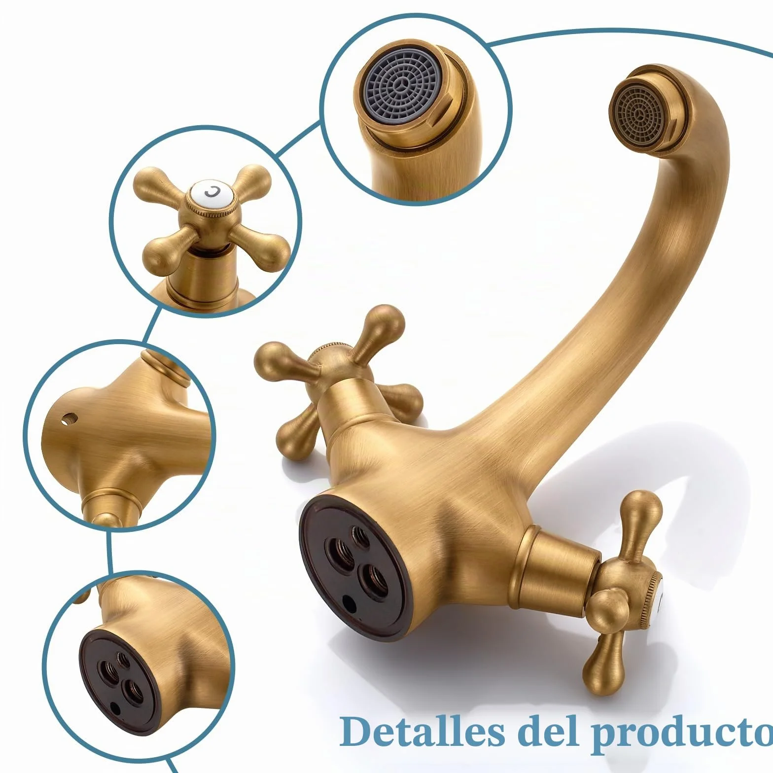 Grifo Mezclador de Lavabo Grifos de Lavabo de Baño Grifos de Lavabo con Cabeza Cruzada de Latón