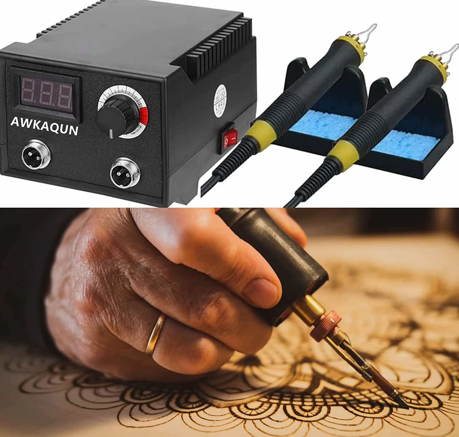 100W Máquina de pirografía, 0 ° C a 750 ° C Temperatura Regulable con 20 puntas de alambre de pirograbado,Máquina de Pirografía de para madera, calabaza, cuero, grabado, soldadura, etc.