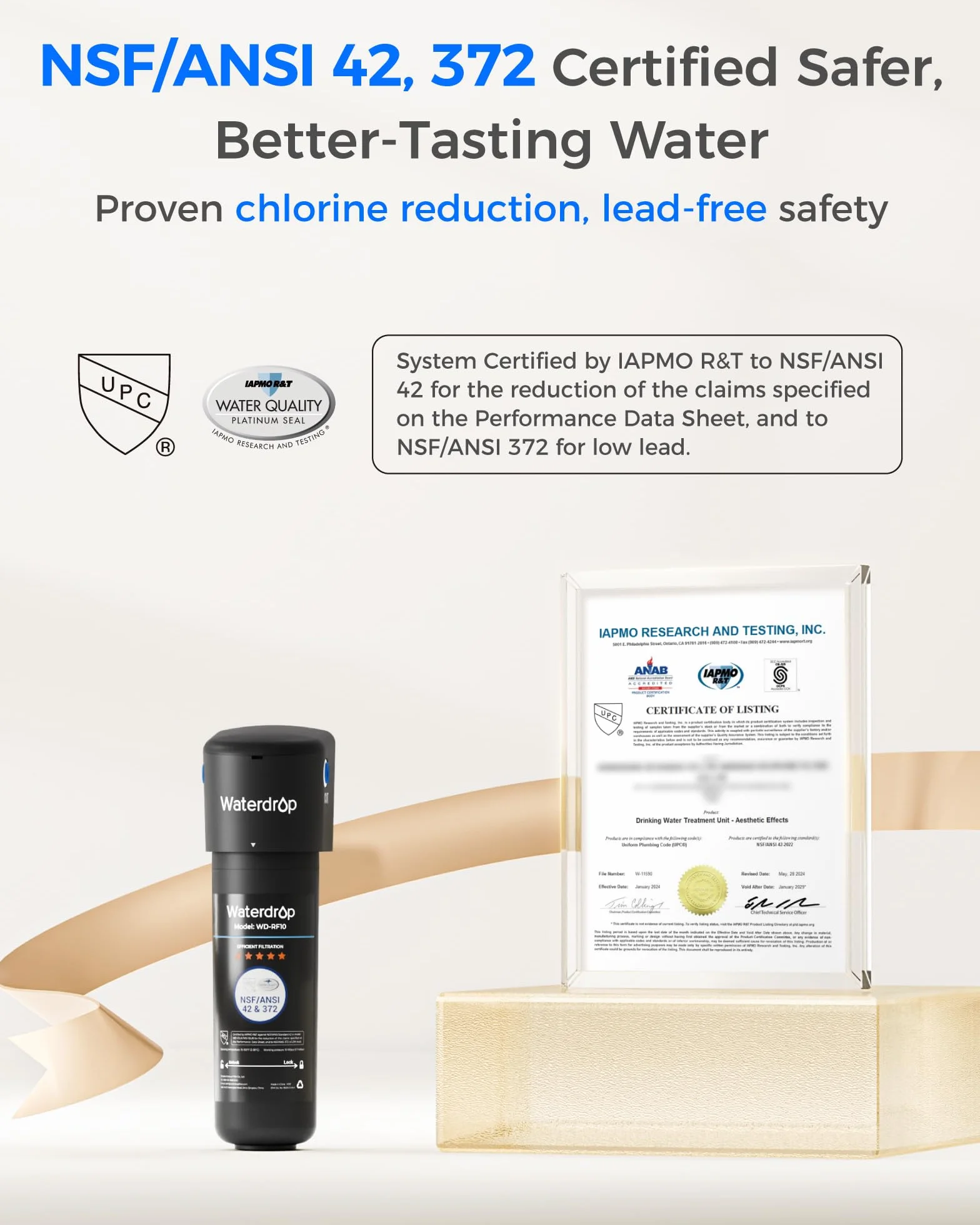 Waterdrop 10UB Sistema de Filtro de Agua para Debajo con Grifo Dedicado, 11000 Galones Filtro de Cocina Alta Capacidad, Certificado NSF/ANSI 42, Reduce el 99,99% de Plomo, Cloro, Mal Sabor