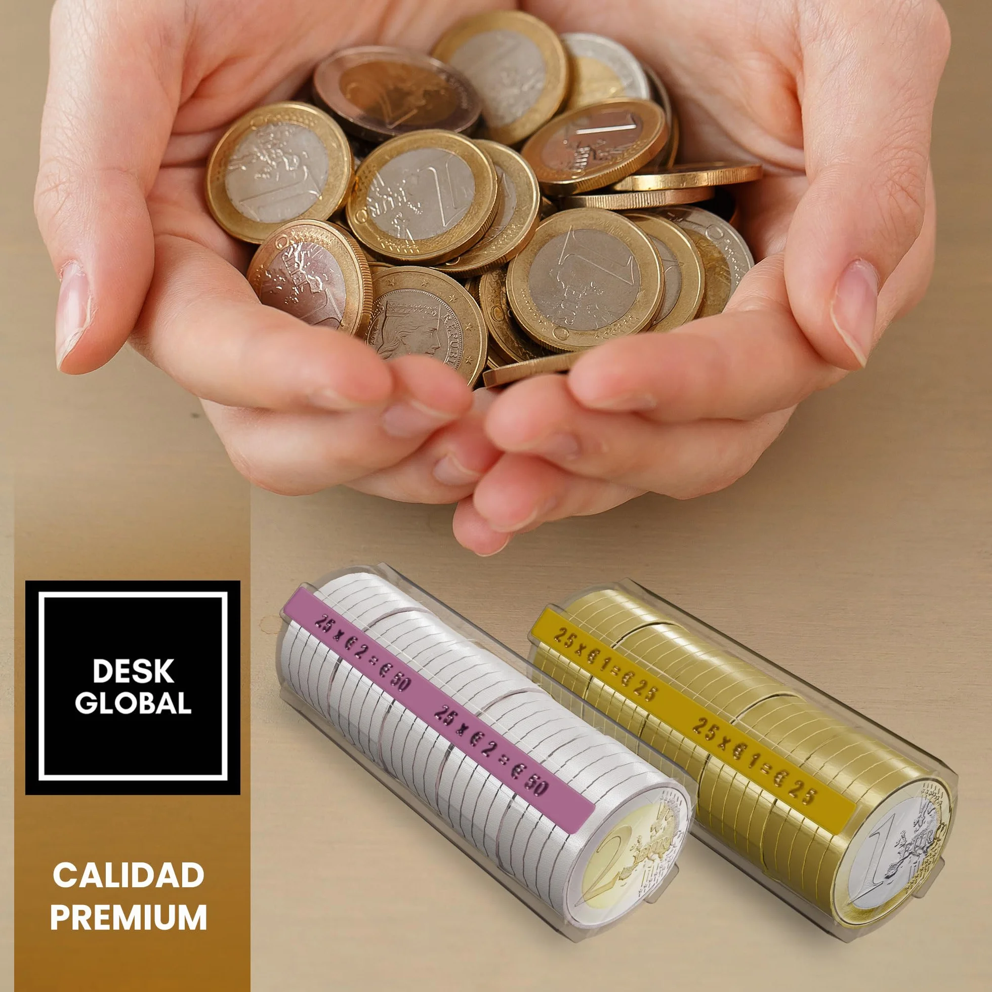 Clasificador de Monedas Pack 120 Cartuchos Porta Monedas Homologados Reforzados para Euros y Céntimos