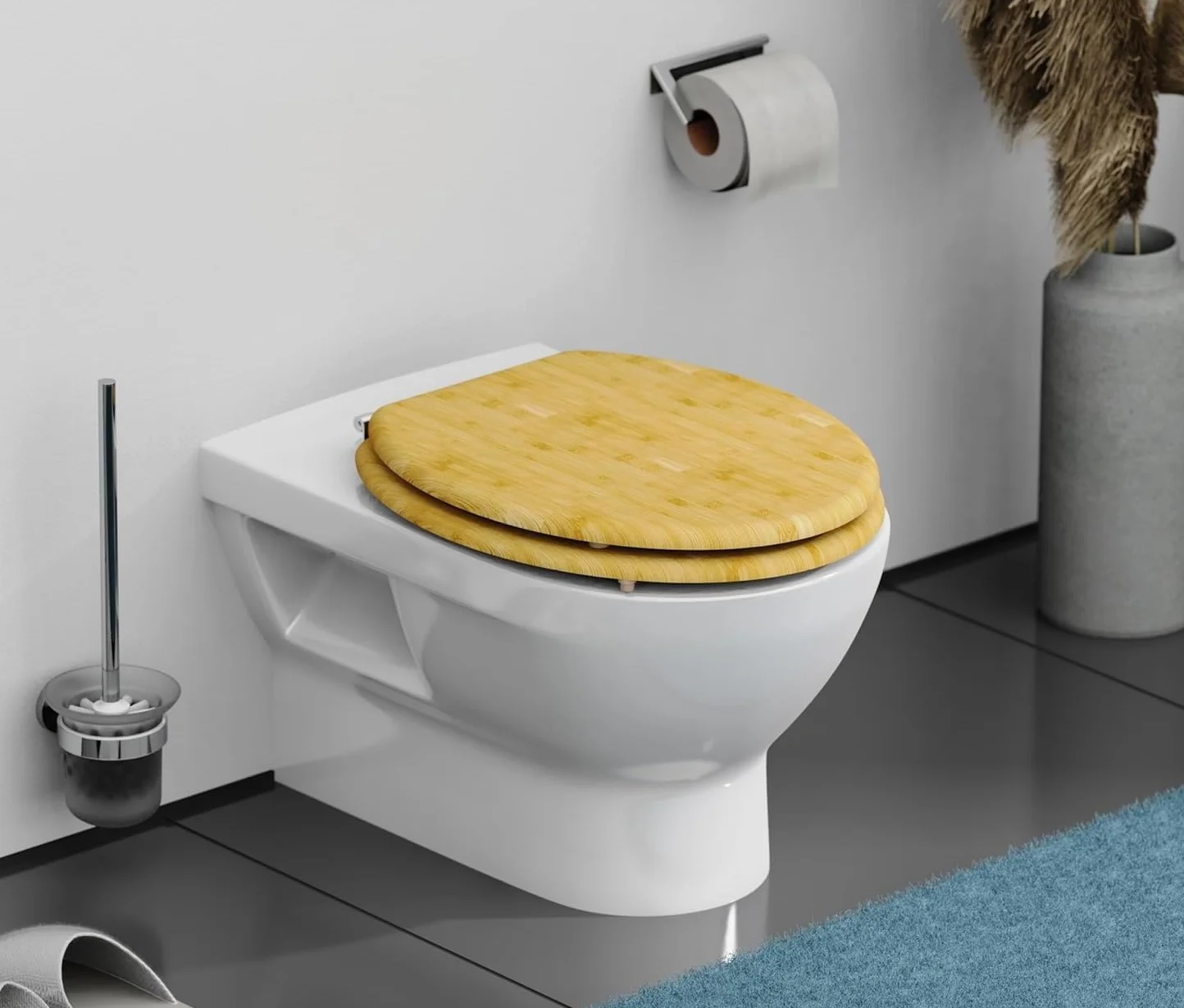 Tapa para WC universal original de madera bambú natural con bisagras de acero inoxidable 34x41 cm