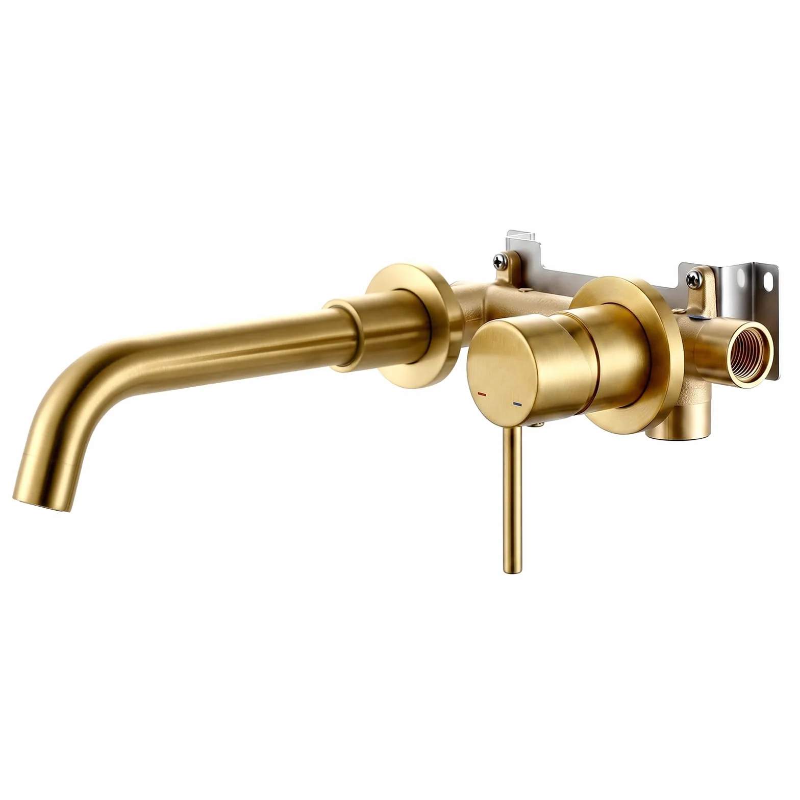 Grifo de lavabo, giratorio 360°, montaje en pared, grifo de baño empotrado, de cobre con cartucho de cerámica, color dorado (dorado)