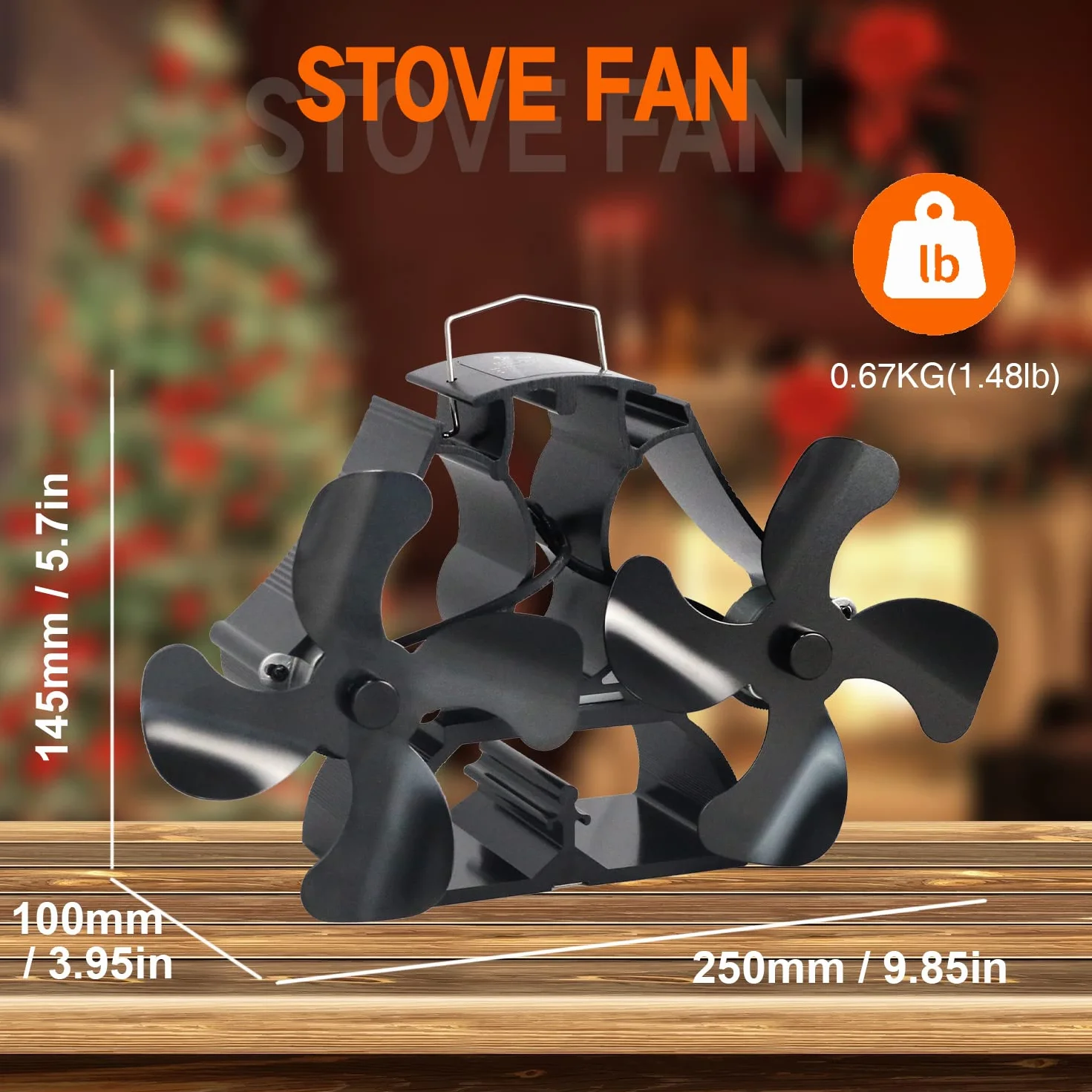 Tomersun Ventilador de estufa de leña, ventilador de chimenea de 8 aspas alimentado por calor, ventilador superior térmico para quemador de leña