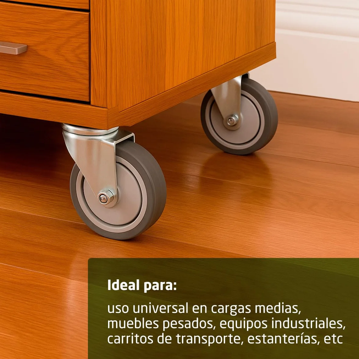 Amig- Pack de 4 Ruedas para Muebles - Con Agujero- Ø100 mm - Carga Máxima por rueda 110 kg- Pletina de Acero- Fabricada con Goma- Sin Freno- Ideales para Mover Equipos Industriales y Muebles Pesados