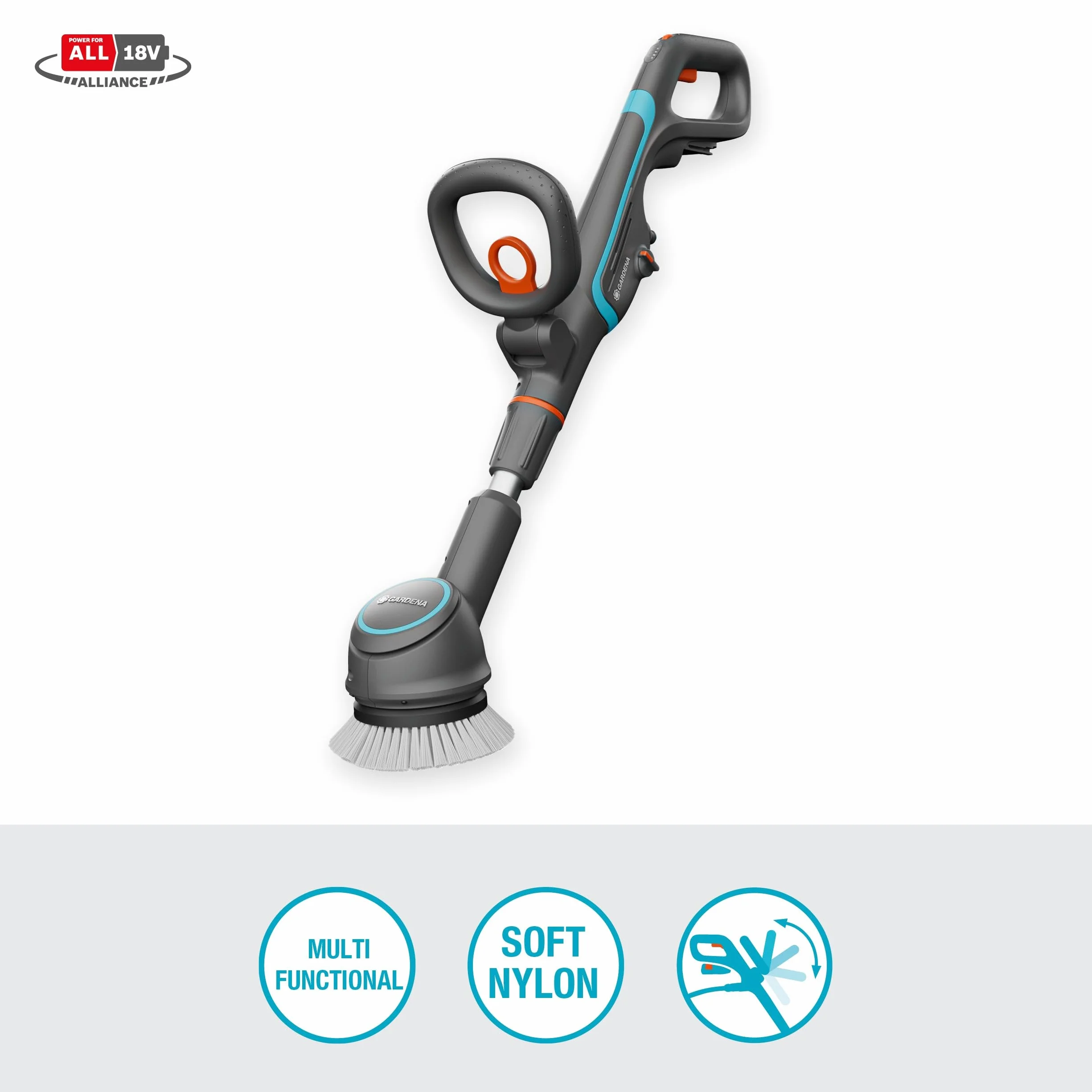 Gardena Limpiador AquaBrush a batería Compact 02/18V P4A Solo: Exterior, Funcionamiento con un Solo Toque, Limpieza Vertical, Ergonómico y Ajustable, Sin Cable (14840-55)