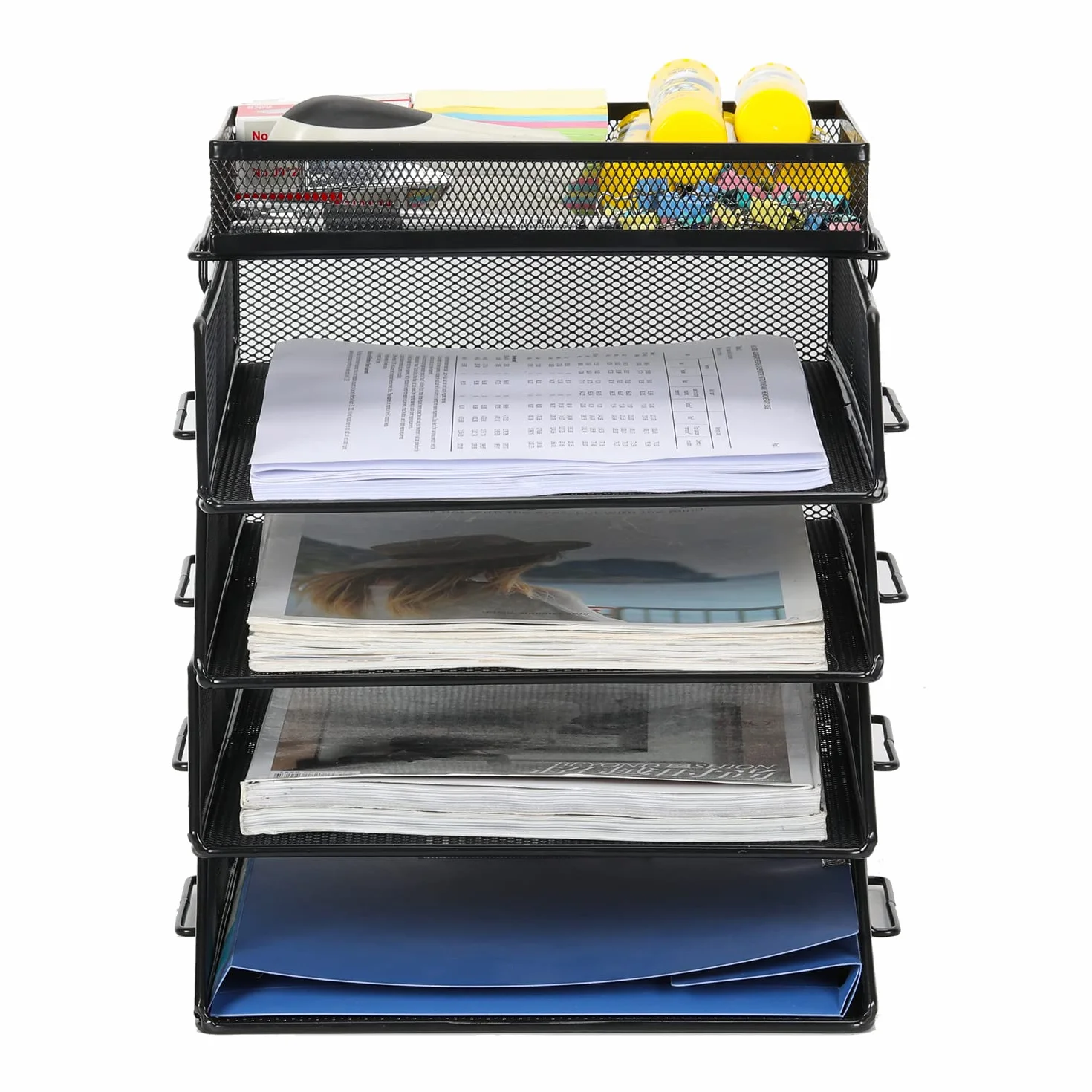 EasyPAG Metal Malla Bandejas Apilables Oficina Soporte Documentos Almacenamiento Revistas Organizador Escritorio Negro A4