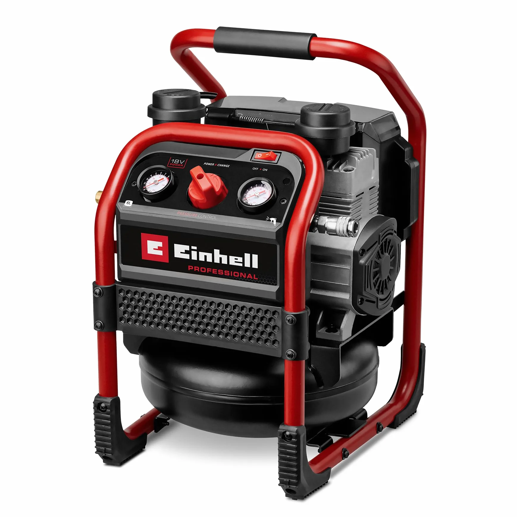 Einhell Professional Compresor con batería SILENZZO 18/160 Power X-Change (18 V, máx. 8 bar, depósito de 6 l, potencia de aspiración 160 l/min, manómetro, sin aceite, silencioso, sin batería)