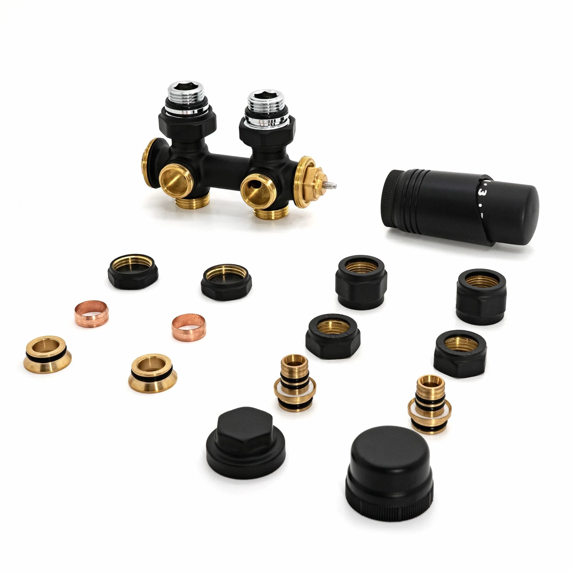 Vancoco Válvula de radiador angular válvulas para radiadores con bloqueo H conexiones centrales de 50 mm universal válvula radiador con cabezal termostático válvula para radiador negro