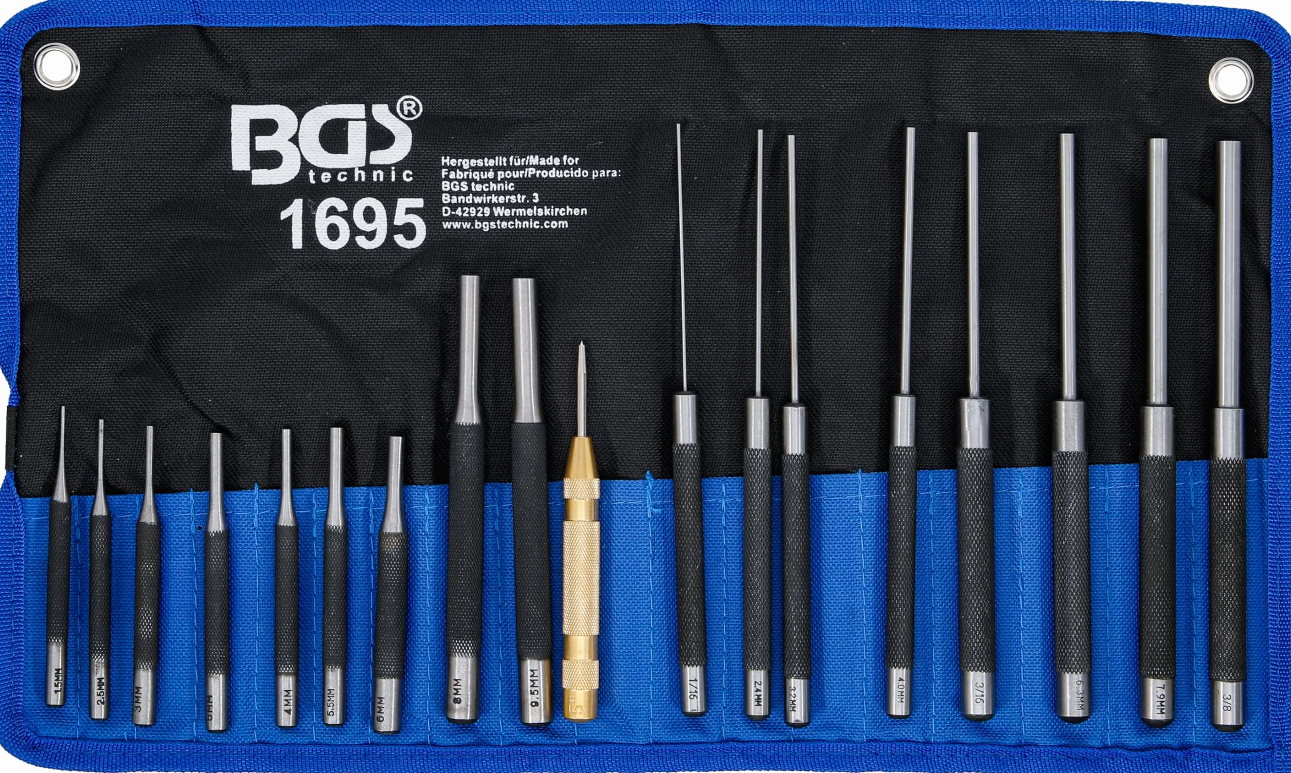 BGS 1695 | Juego de botadores | 100-150-200 mm | 1,5 - 9,5 mm | incl. granetes | 18 piezas