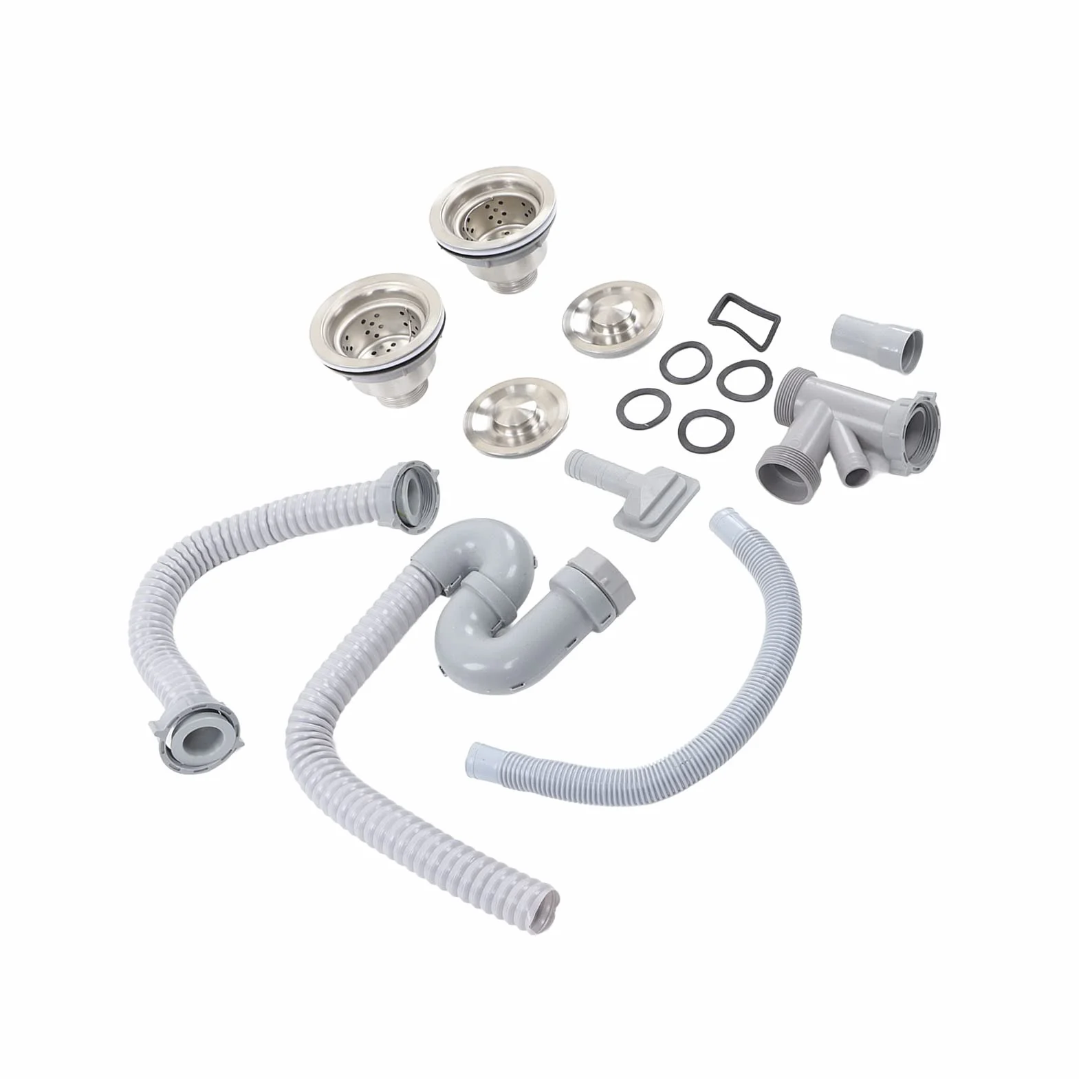 Tubo escurridor de fregadero de cocina de acero inoxidable y ABS con doble drenaje, drenaje rápido, fácil instalación para baño y hogar