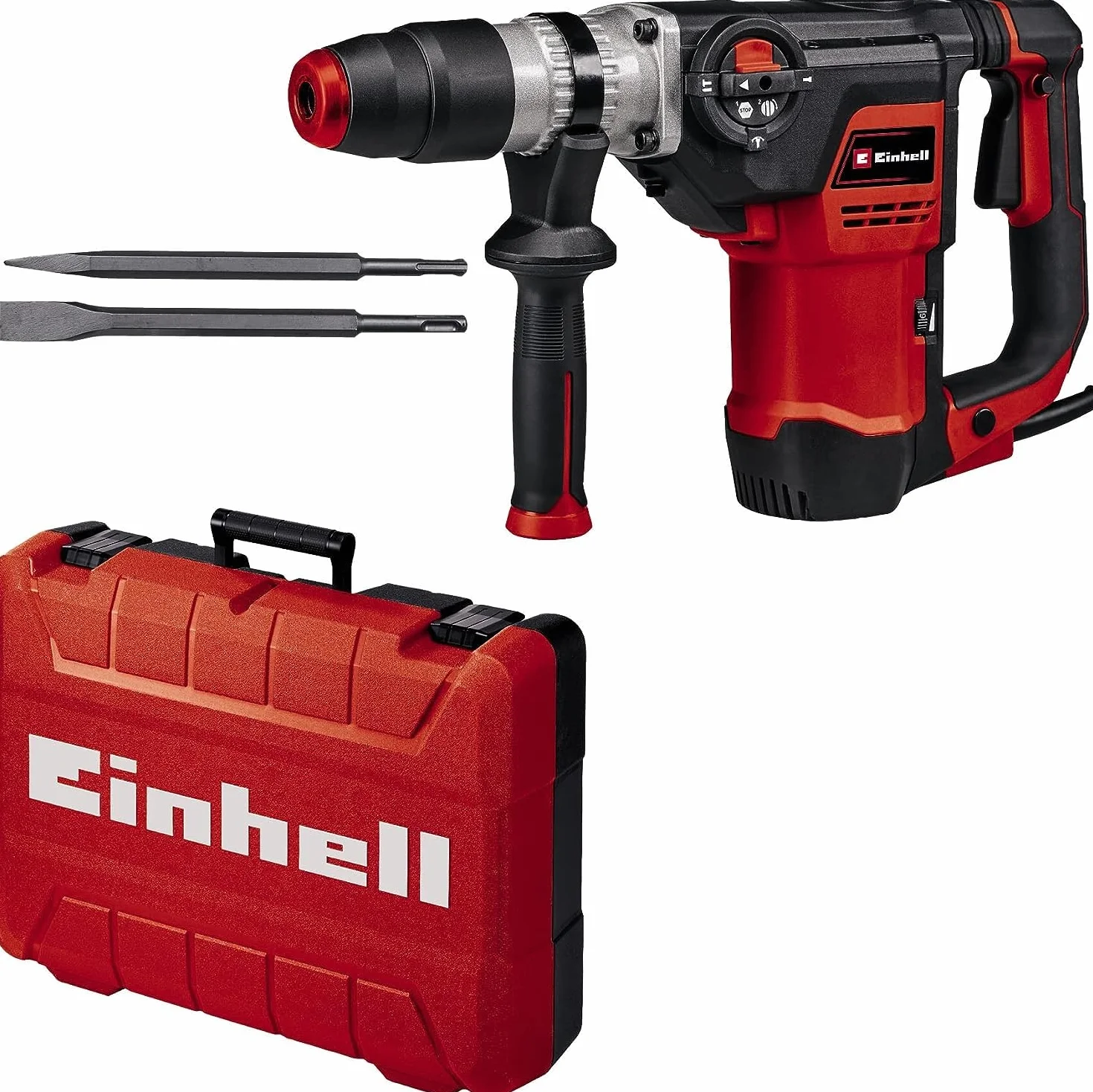 Einhell Martillo perforador con cable -TE-RH 40 3F. 1050 W, 10 J, taladrado de impacto - cincelado, mecanismo de impacto neumático, bloqueo de funcionamiento continuo, incl. Cinceles, E-Box M55