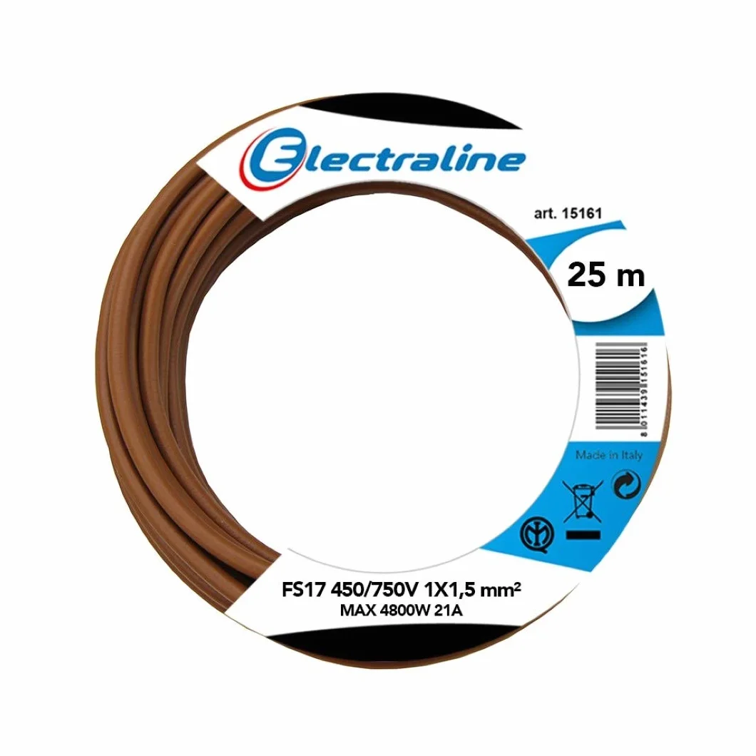 Electraline 13082 Cable unipolar FS17, sección 1 x 1.5 mm², Marrón, 25 m