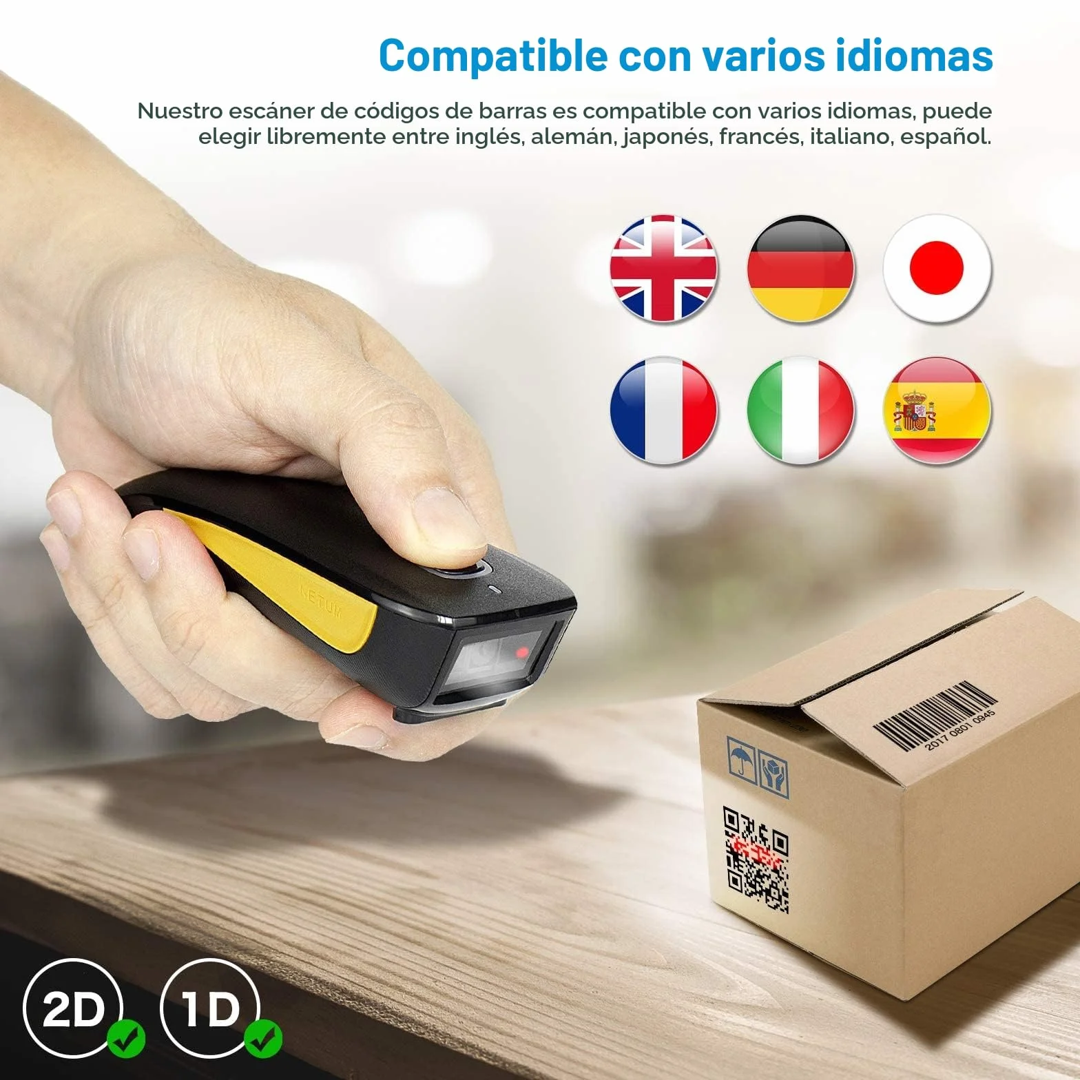 NETUM Escáner de código de Barras 1D 2D inalámbrico, Bluetooth QR escáner de Bolsillo portátil, para inventario para tabletas, iPhone, iPad, Android, iOS, PC y POS - C750