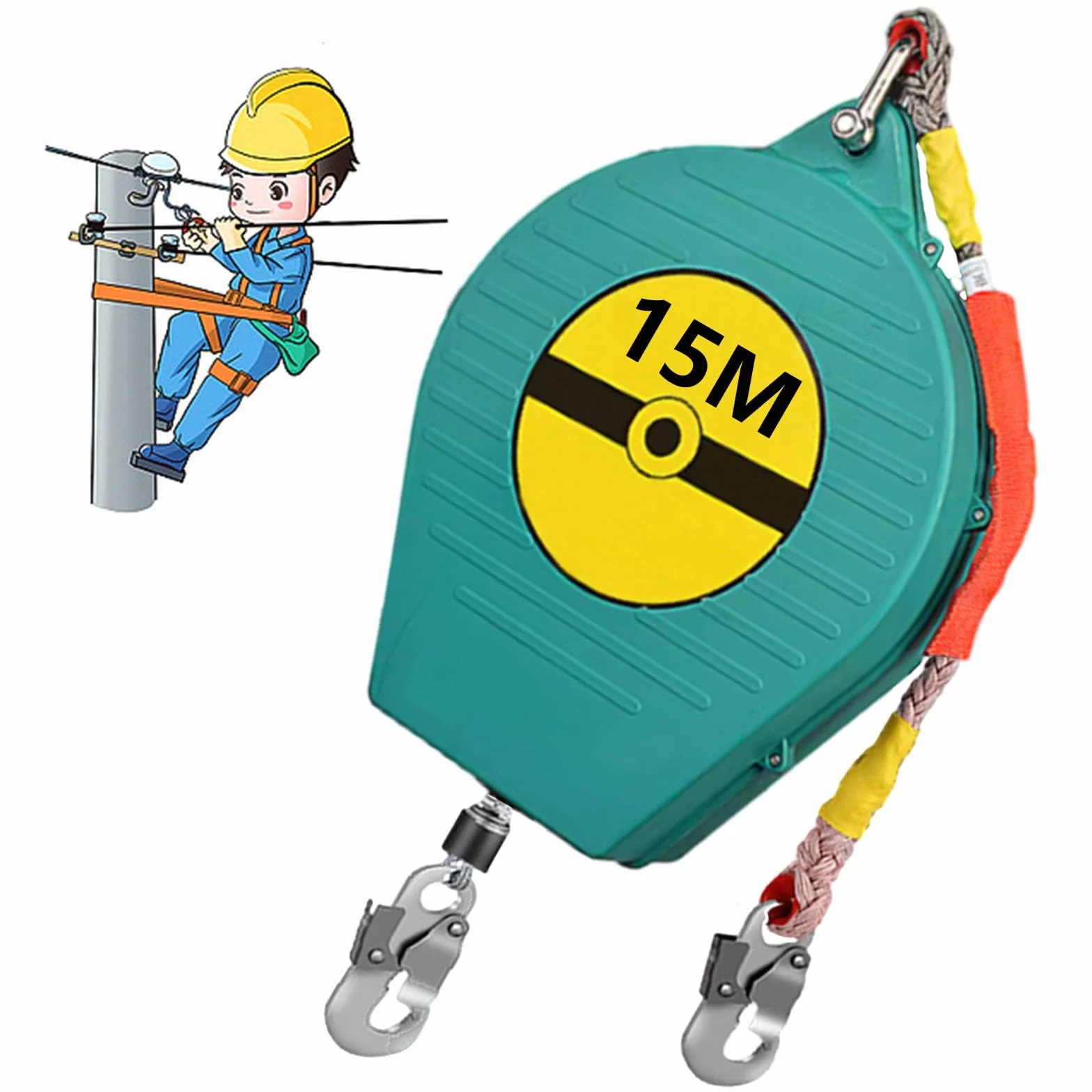 Anticaídas Retráctil 15m 150kg Línea de Vida Autoretractil Homologada Verde/Amarillo