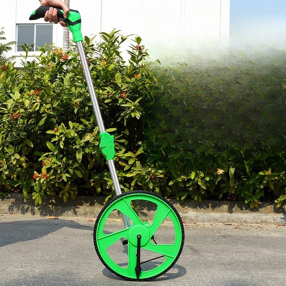 Rueda de medición digital profesional con pantalla grande Medidor de distancia precisa de hasta 9999.99 m Odómetro mecánico plegable para construcción, topografía, agricultura, amarillo