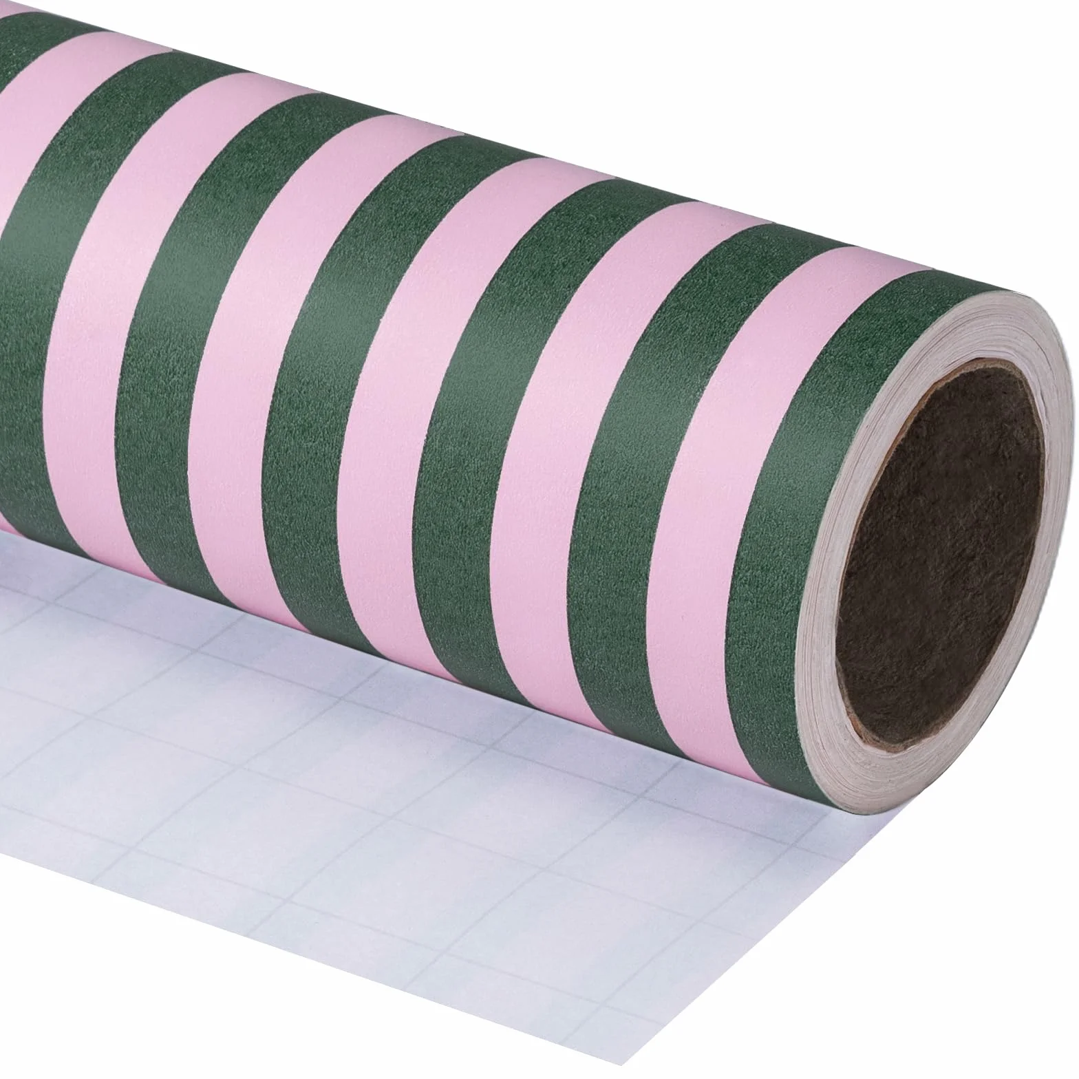 RUSPEPA Papel de Regalo Kraft Mini Rollo 43,2 cm x 10 m Rayas Verdes y Rosas