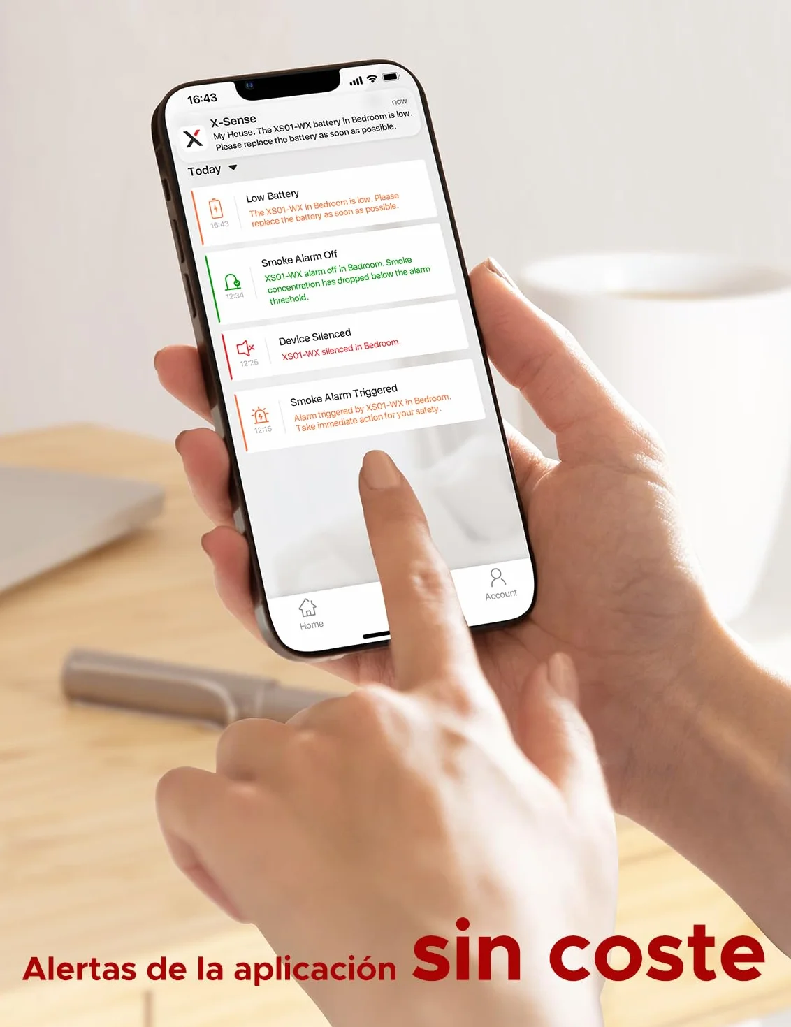 X-Sense Detector de Humo Wi-Fi Inteligente y Batería Reemplazable, Compatible con la Aplicación de X-Sense Home Security, Notificaciones en Tiempo Real, XS01-WX, 1 Pieza