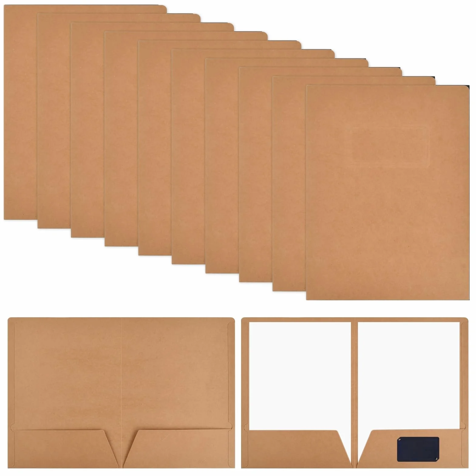 Carpetas de Papel Kraft A4 350gsm con Ranuras para Tarjetas, Carpeta de Presentación de Cartón para Documentos, Subcarpetas Simples para Escuela Oficina (Marrón)