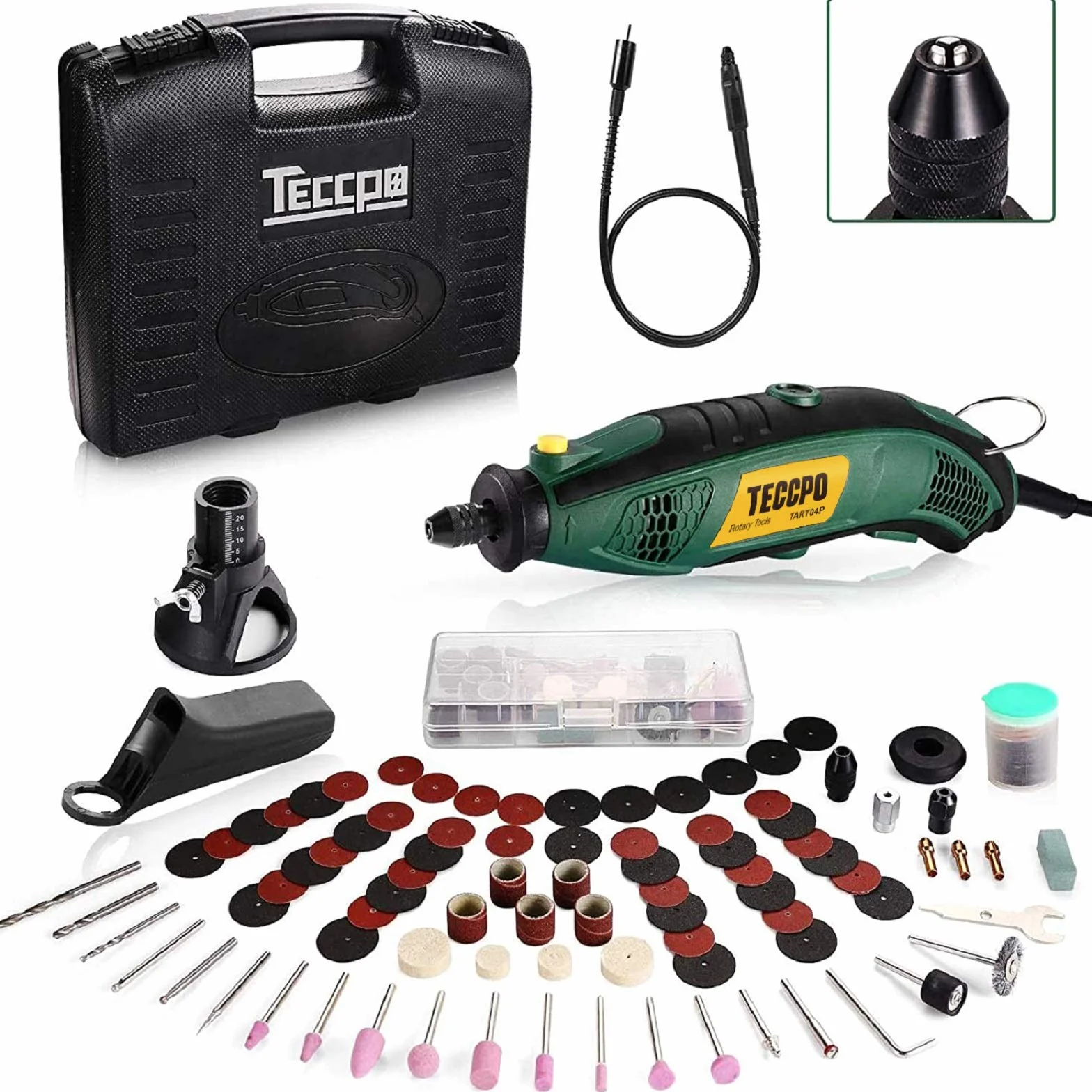 Tecppo - Herramienta multifunción, 170 W, mini herramienta rotatoria Kit con 80 accesorios, mandril autoajustable, eje flexible, mini Drill con velocidad variable, ideal para manualidades