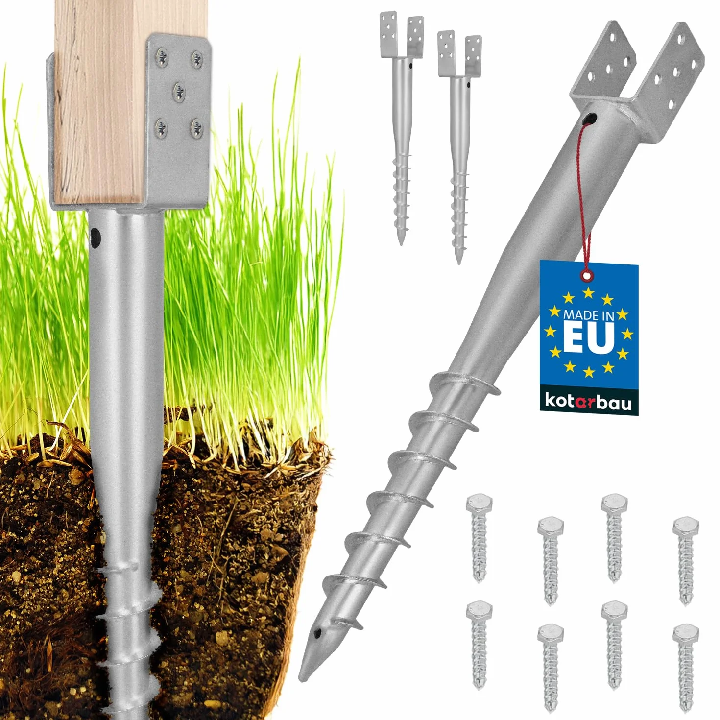 KOTARBAU® 2 soportes para postes en U para atornillar, 70 x 700 mm, acero galvanizado, manguito de impacto para suelo, base de poste, perno en U, anclaje de tierra, ancla, postes de madera, vallas de