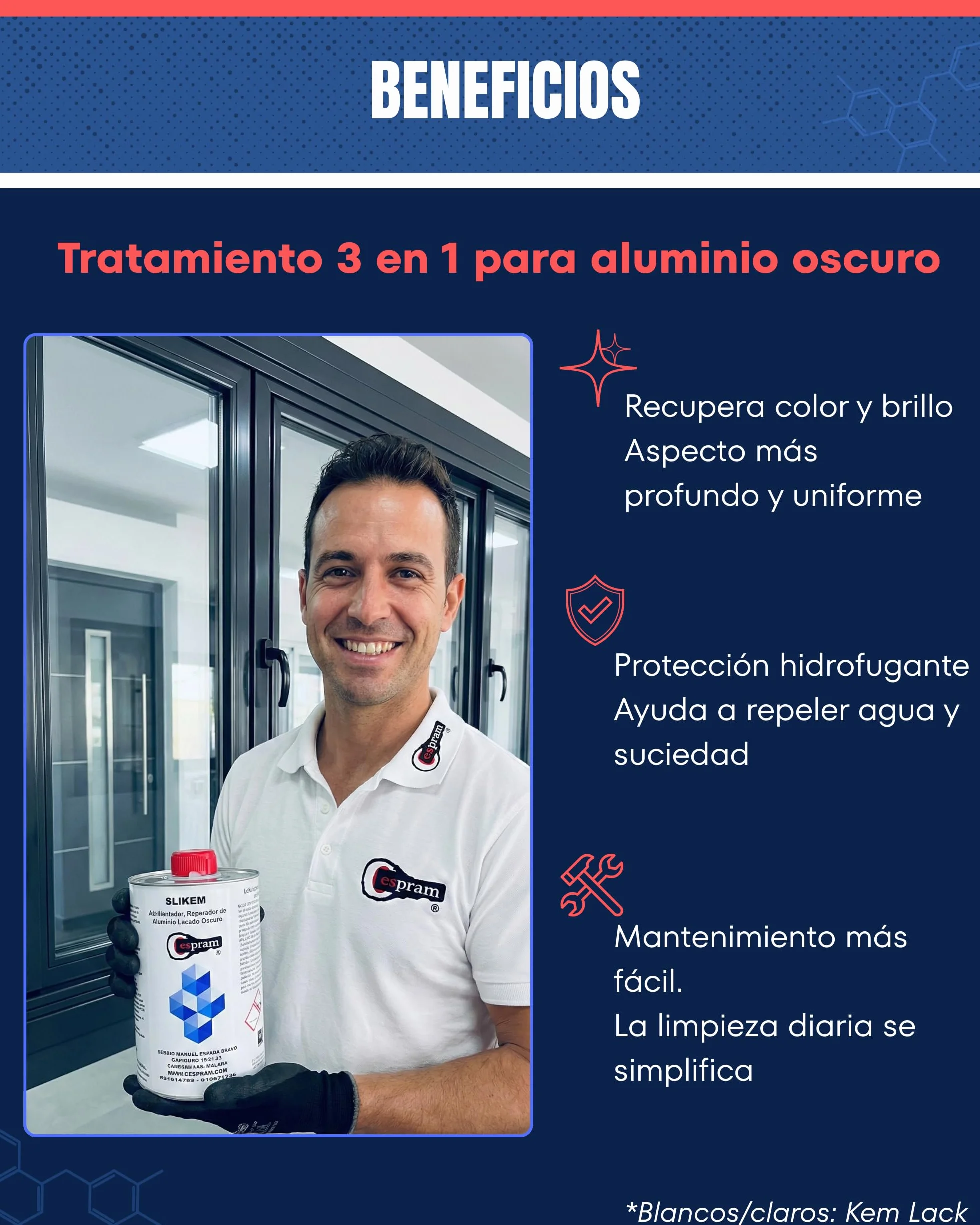 SLIKEM 1L - Restaurador Reparador Aluminio Lacado Oscuro con Silicona – Recupera Color y Brillo – Ventanas Puertas Persianas – Hidrofugante Antisuciedad