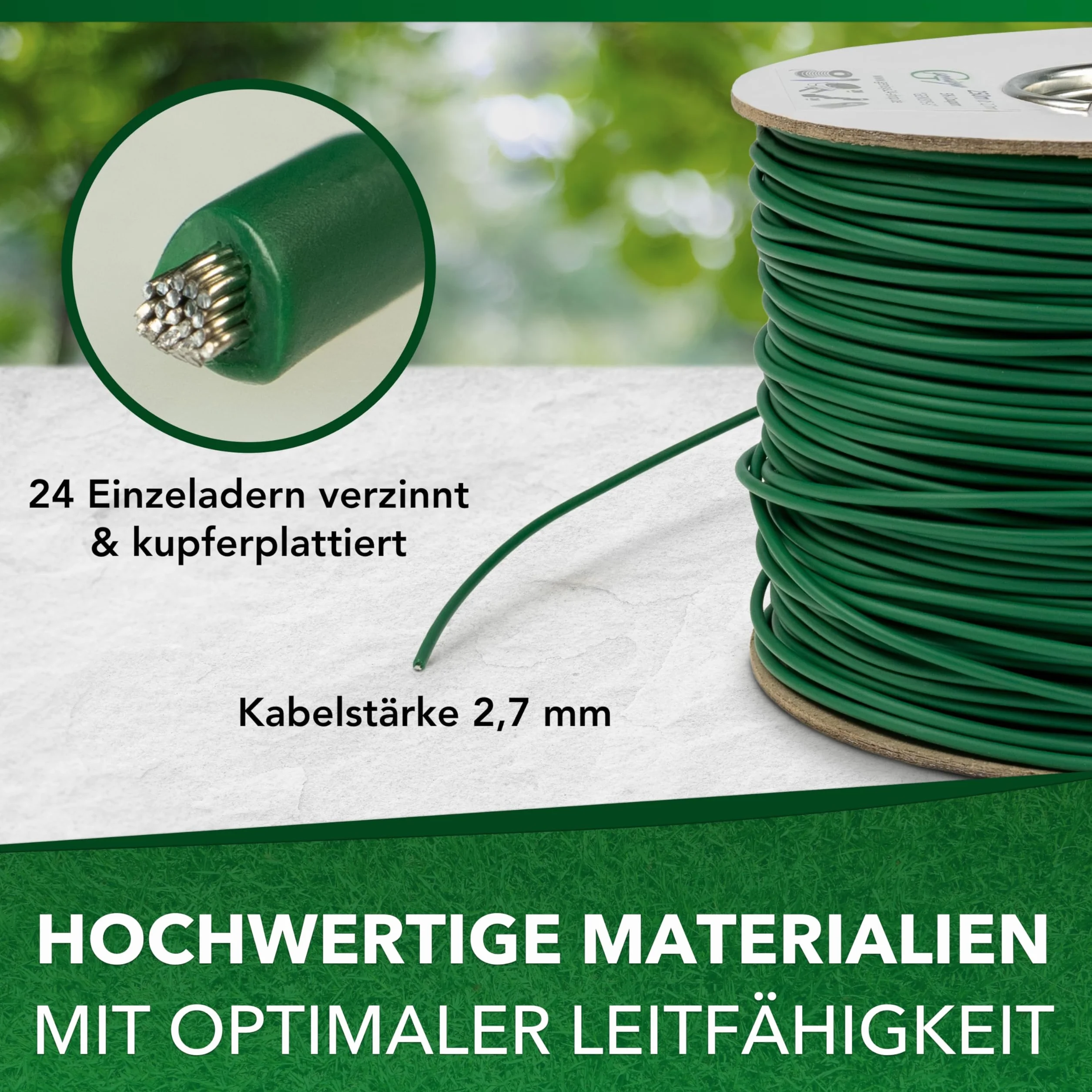 Genisys Cable Compatible con LANDROID de Worx Cable limitador de Robot cortacésped - HQ - en Carrete de Cable - Ø2,7mm, Longitud:150m