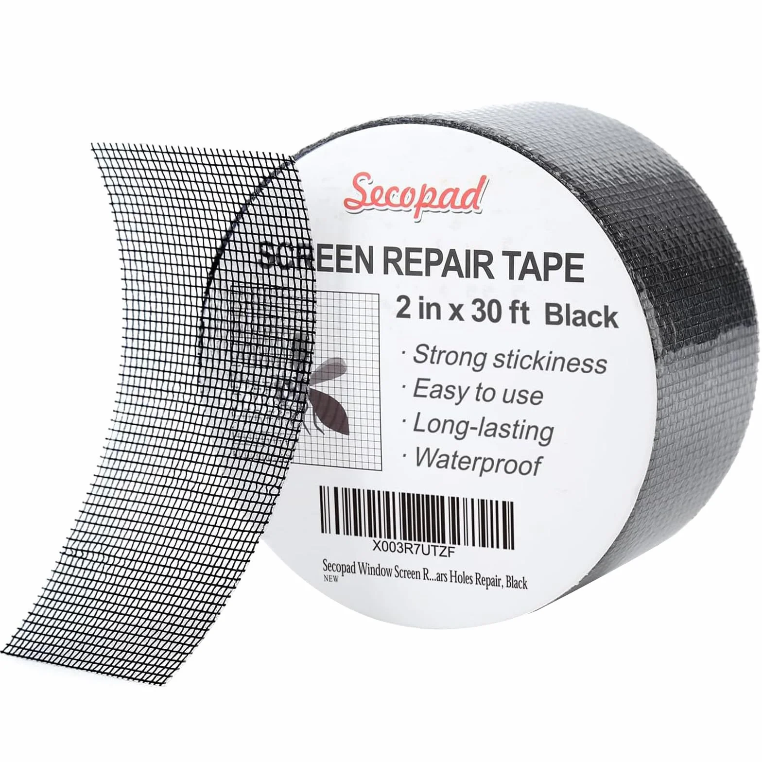 Secopad Cinta Reparadora de Mosquiteras, 50 mm x 9 m Kit de Reparación de Parches de Pantallas de Fibra de Vidrio para Pantallas de Puertas y Ventanas, Negro
