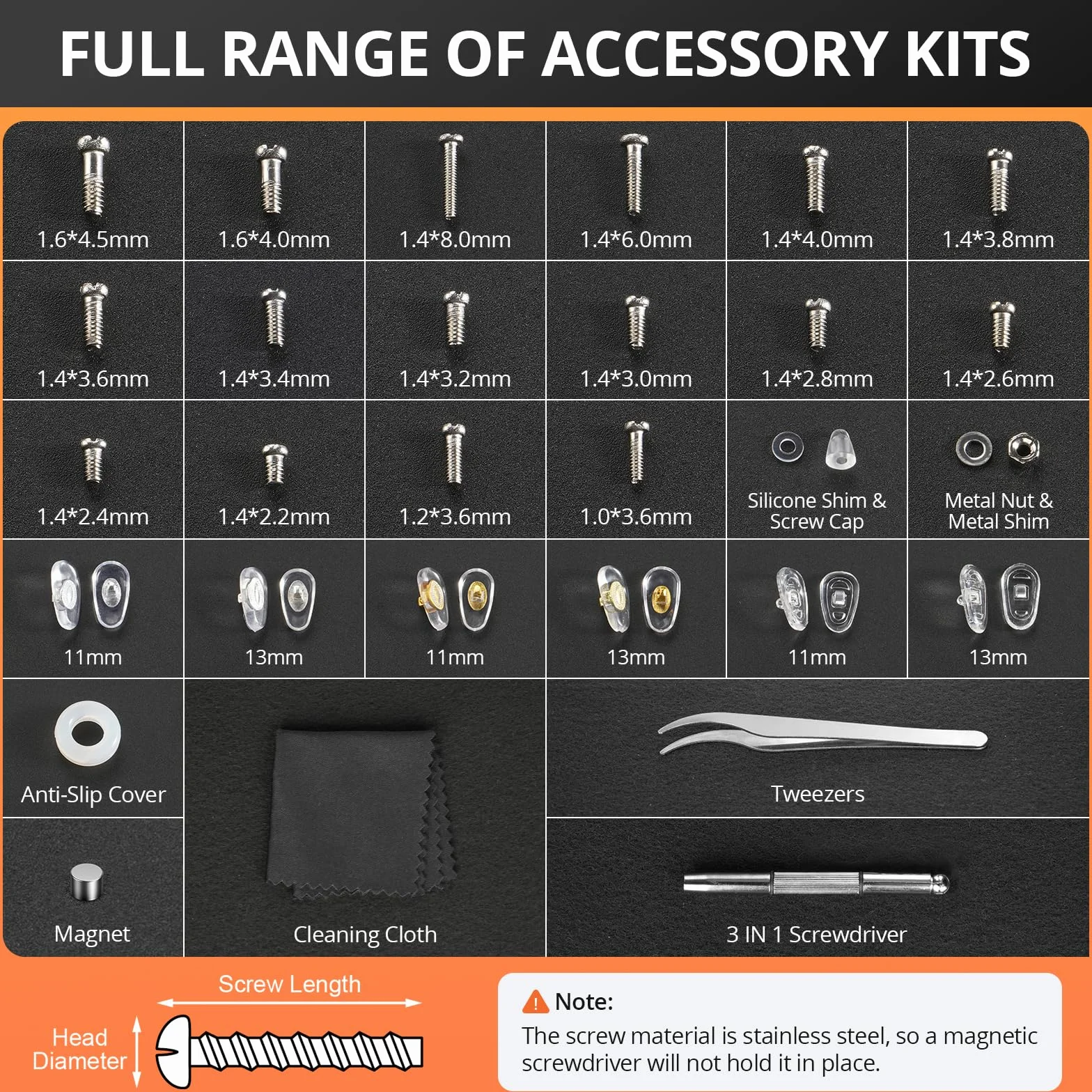 JOREST Kit de reparación de gafas, juego de herramientas para gafas con tornillos, almohadillas nasales, pinzas y destornilladores