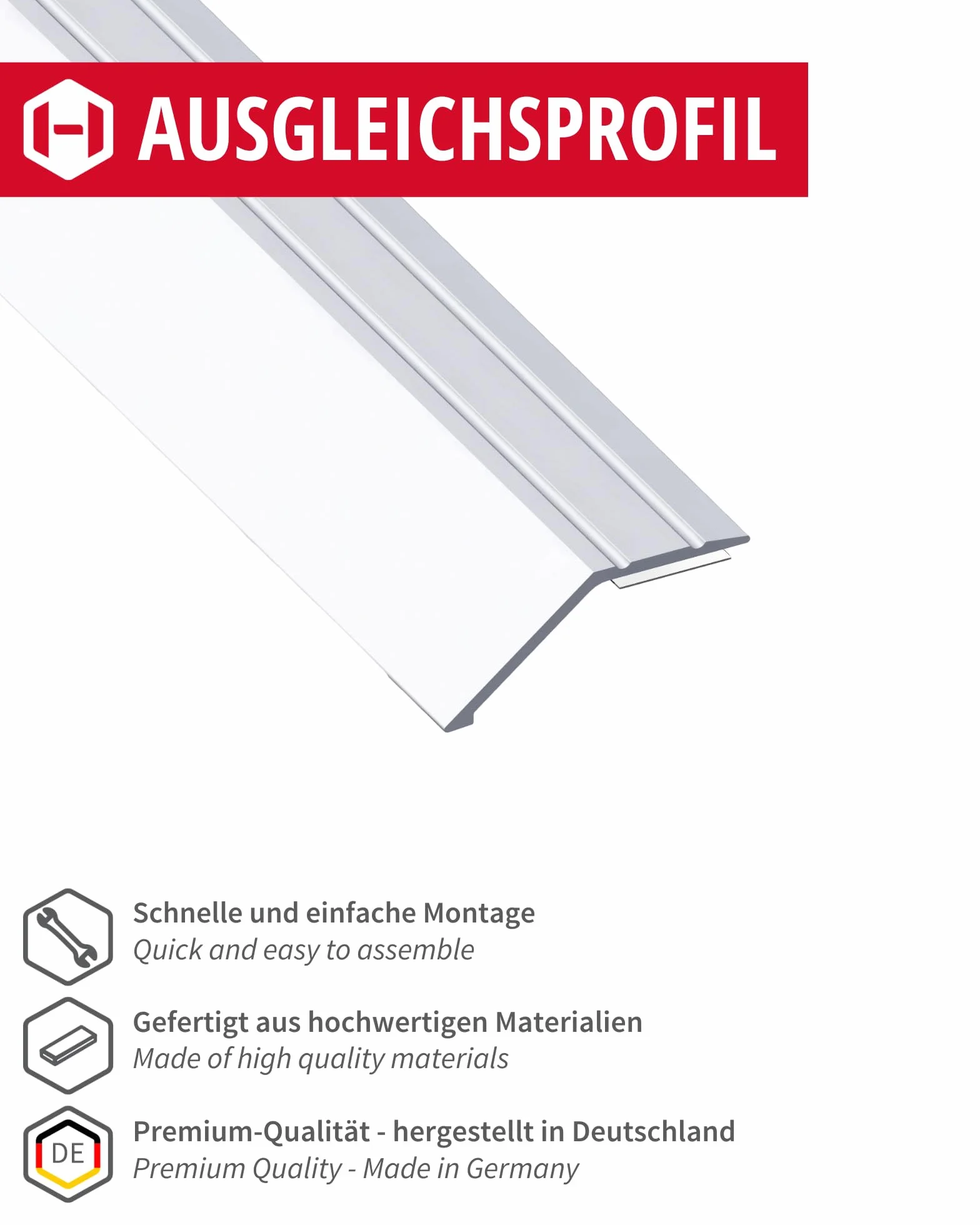 Gedotec perfil de transición compensación de altura plata 2000 mm aluminio I Longitud 2 m - acortable Anchura 41 mm I Fabricado en Alemania I Listón final aluminio anodizado, listones autoadhesivos