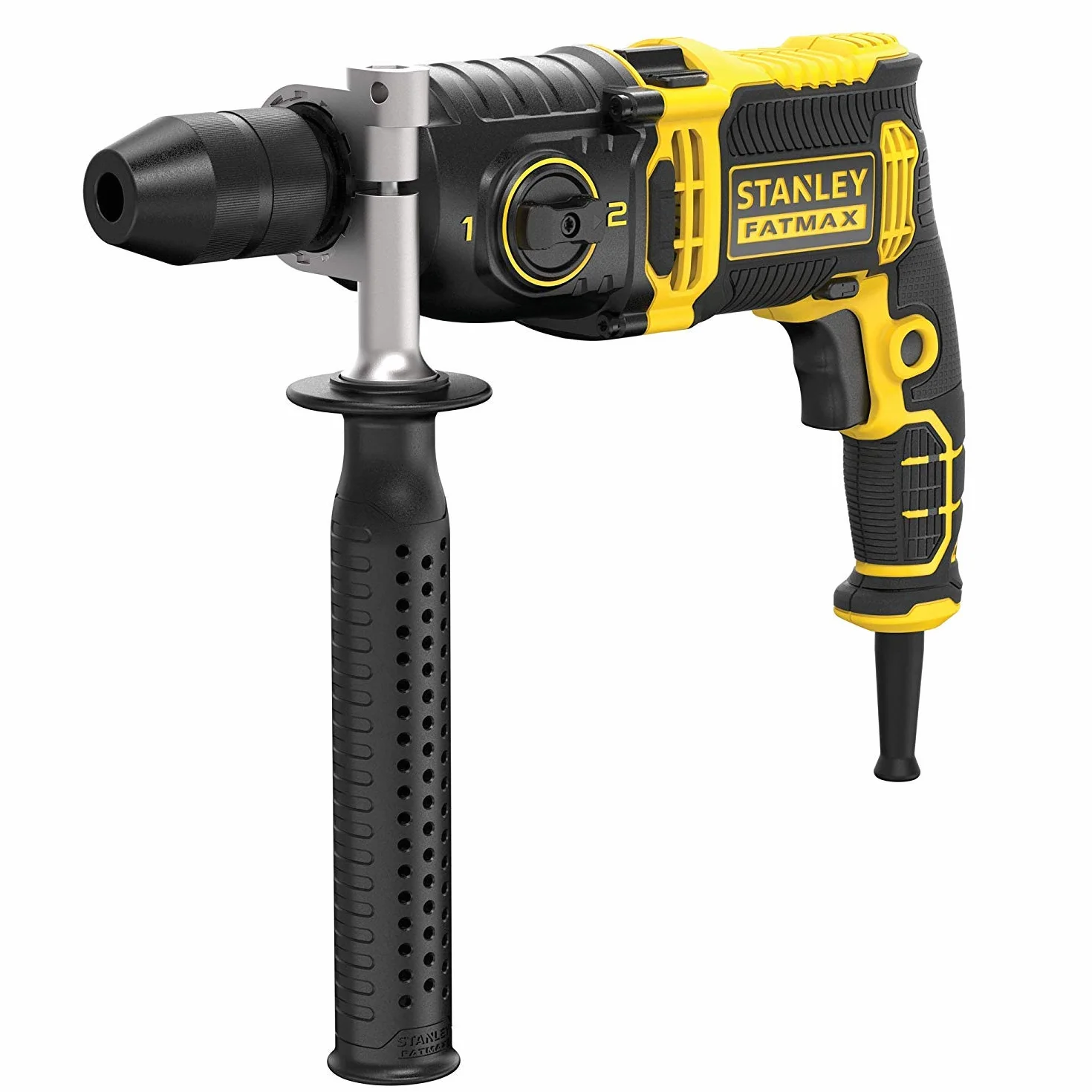 STANLEY FATMAX - Taladro Percutor con Cable de 1.100W, Porta Brocas Metálico Automático de 13 mm, 54.400 IPM, con Maletín y Empuñadura Lateral, FMEH1100K-QS