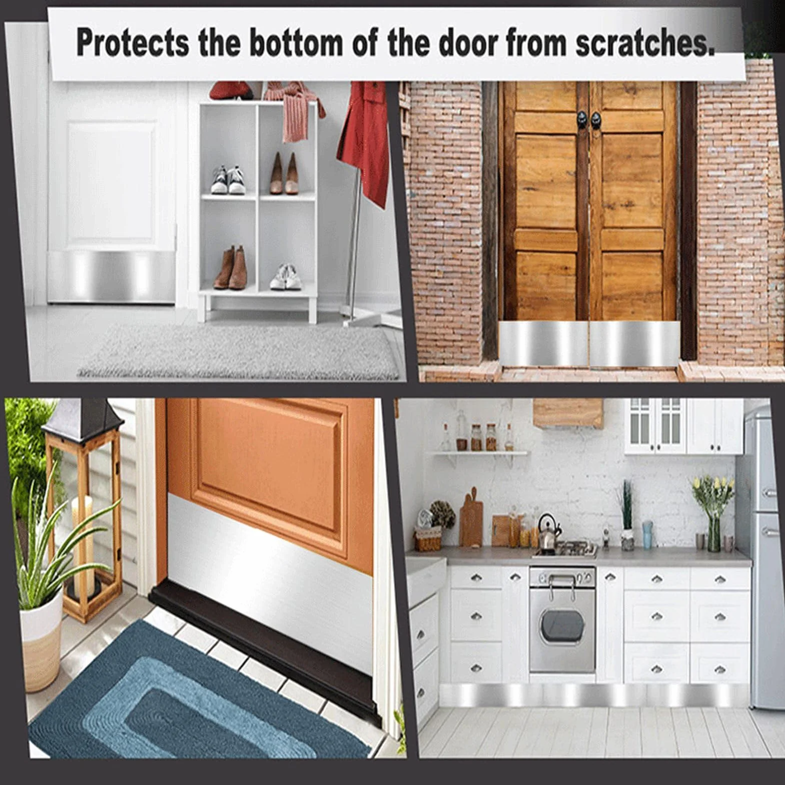 Placa de protección para puerta, 2 piezas de placas de protección de acero inoxidable de 16 x 4 pulgadas para puertas interiores y exteriores, evita que la puerta patee