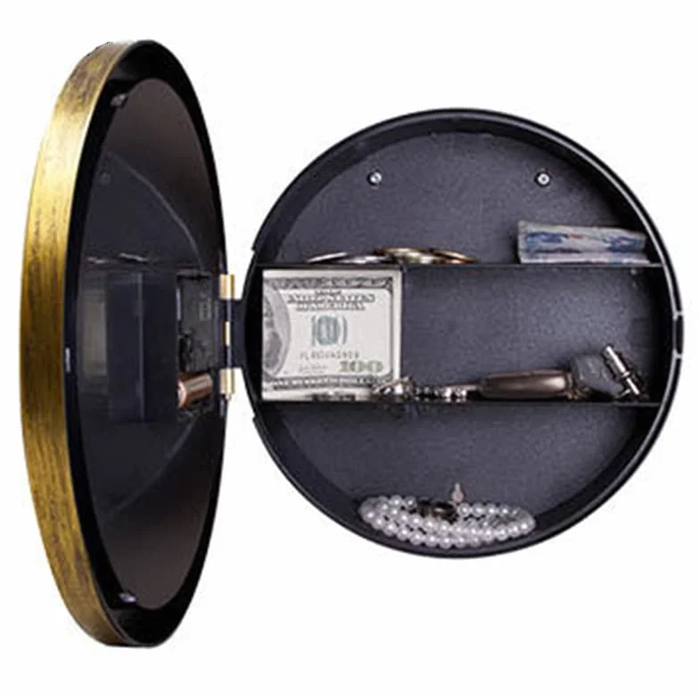 Reloj de Pared Secreto Oculto Redondo Vintage, Caja Fuerte de Seguridad para Joyas, Dinero en Efectivo y Objetos de Valor (gold)