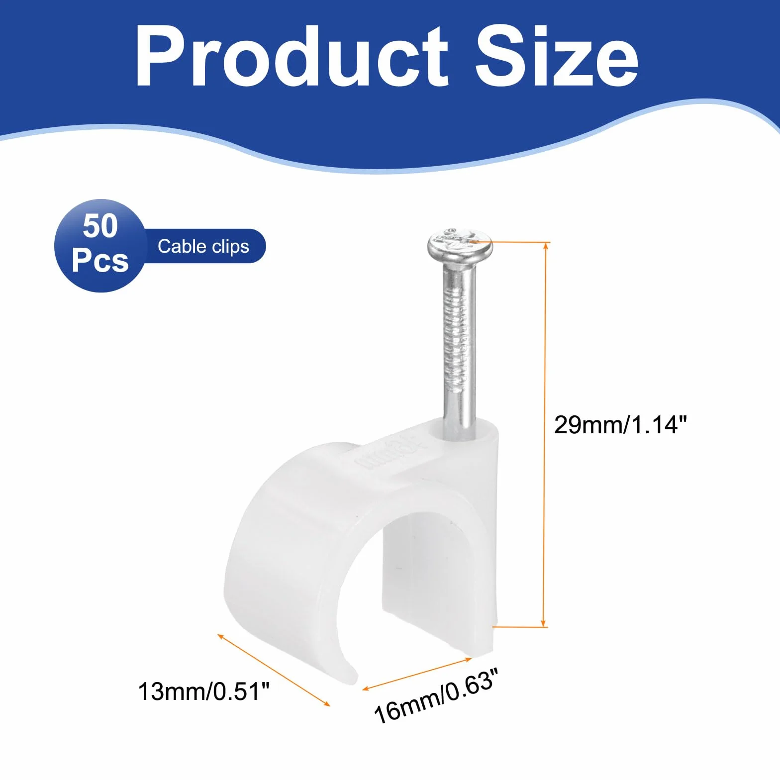 QUARKZMAN 50 Piezas De Grapas Para Cables Con Clavo De 16mm Gancho Circular Individual Media Abrazadera Gancho En J Con Clavo Grapas Para Cables Para Pared Blanco