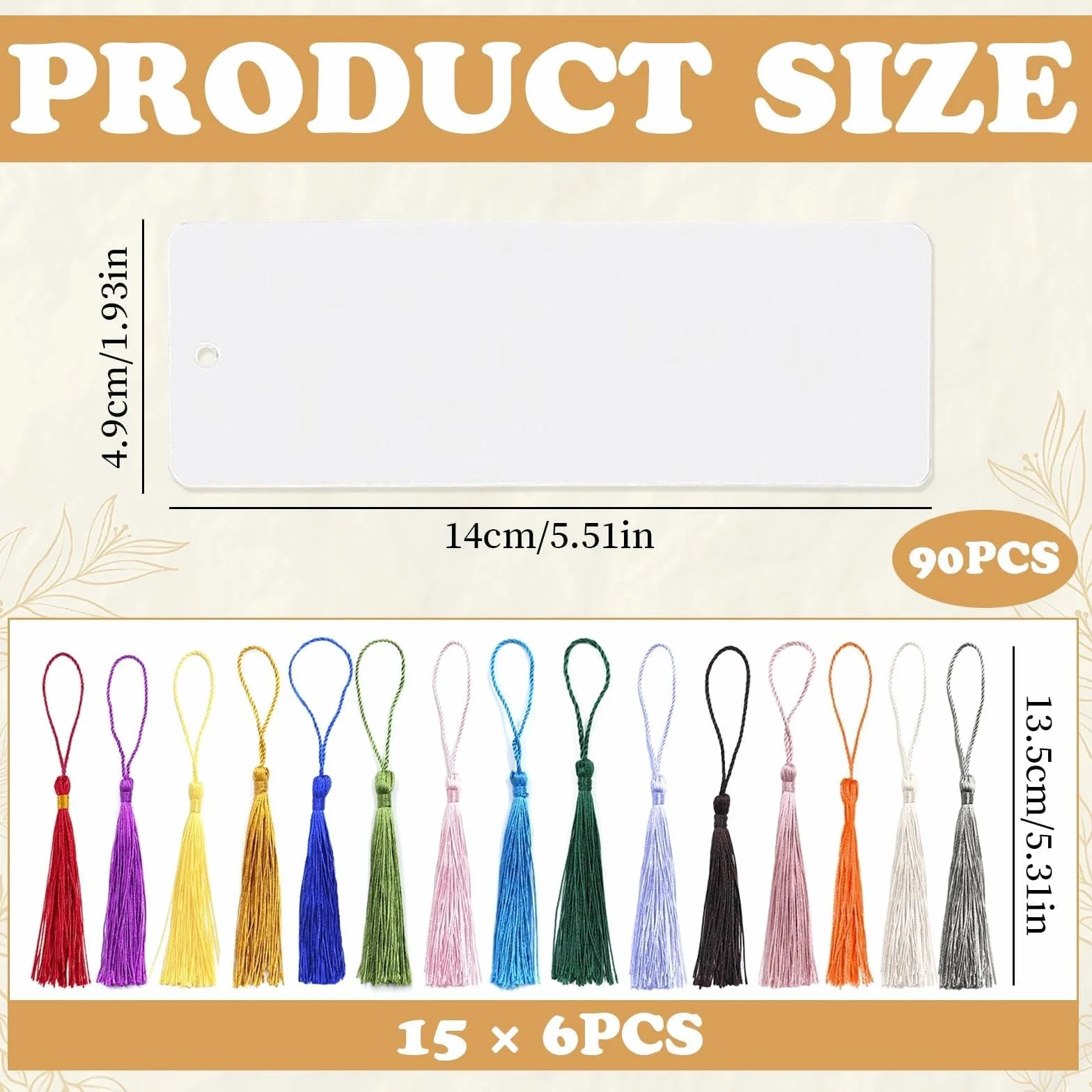 Marcapaginas Papel Personalizado 14x4.9 cm con Agujero Borlas 90 Piezas (Blanco)