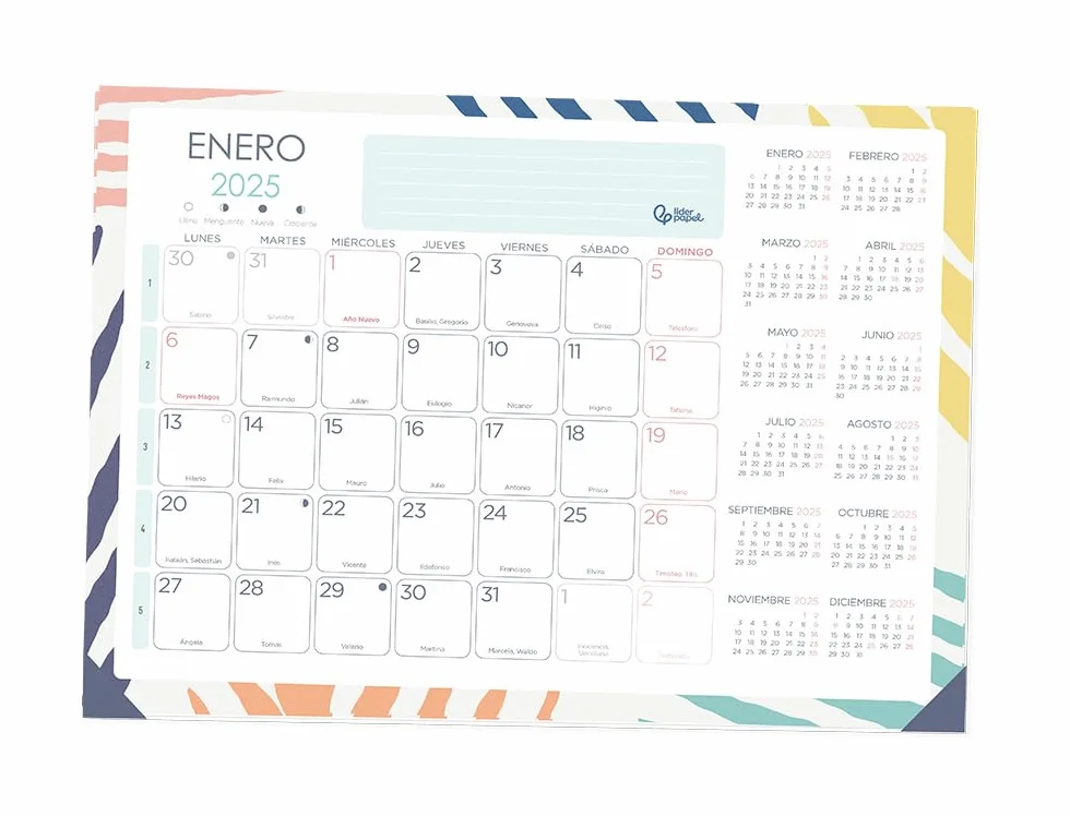 Planificador joven 2025 44x32 cm calendario mensual con pegatinas lomo engomado papel 128 g