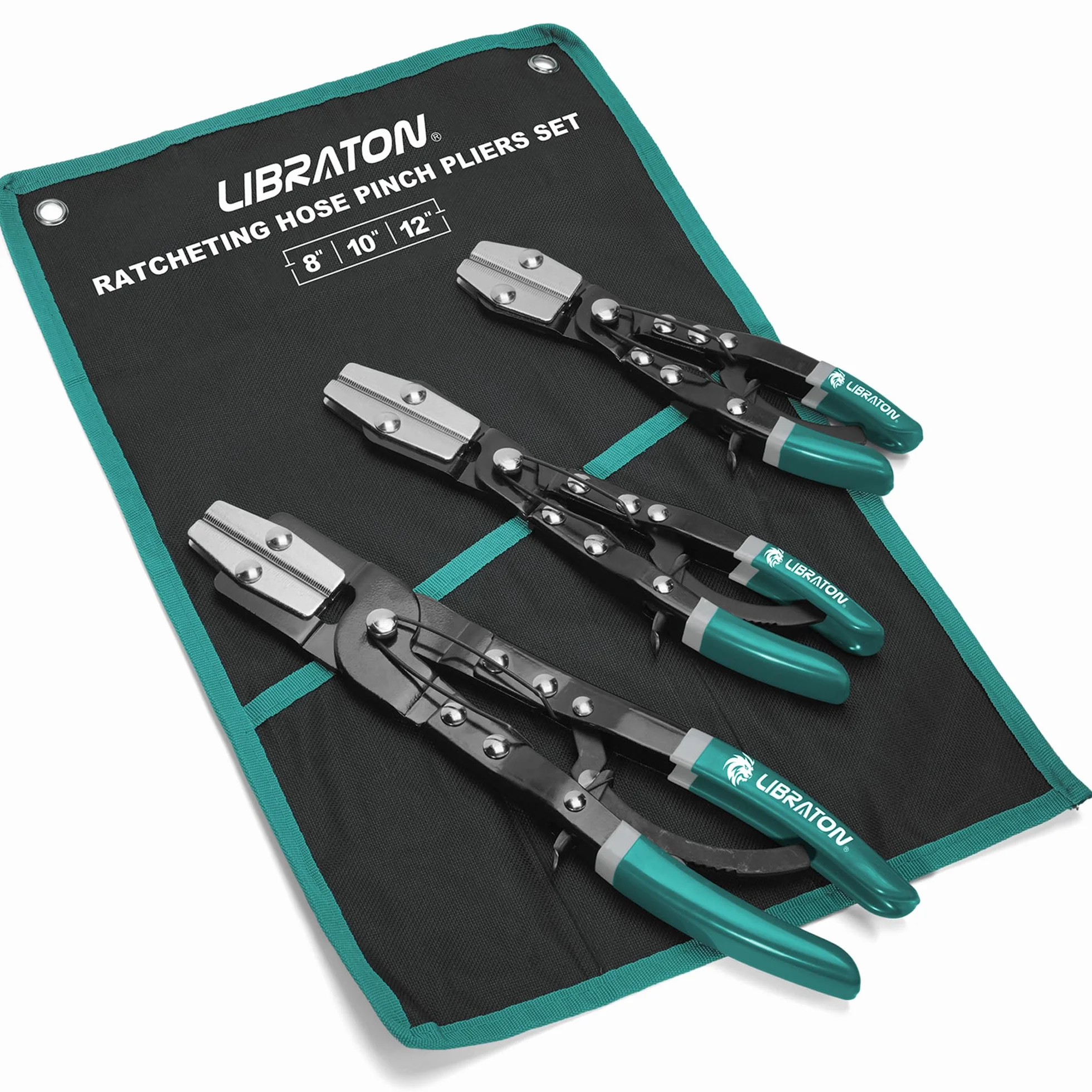 LIBRATON Alicates de abrazadera de manguera trinquete, 3 piezas, herramienta radiador, flexible 8-12 pulgadas, bolsa incluida