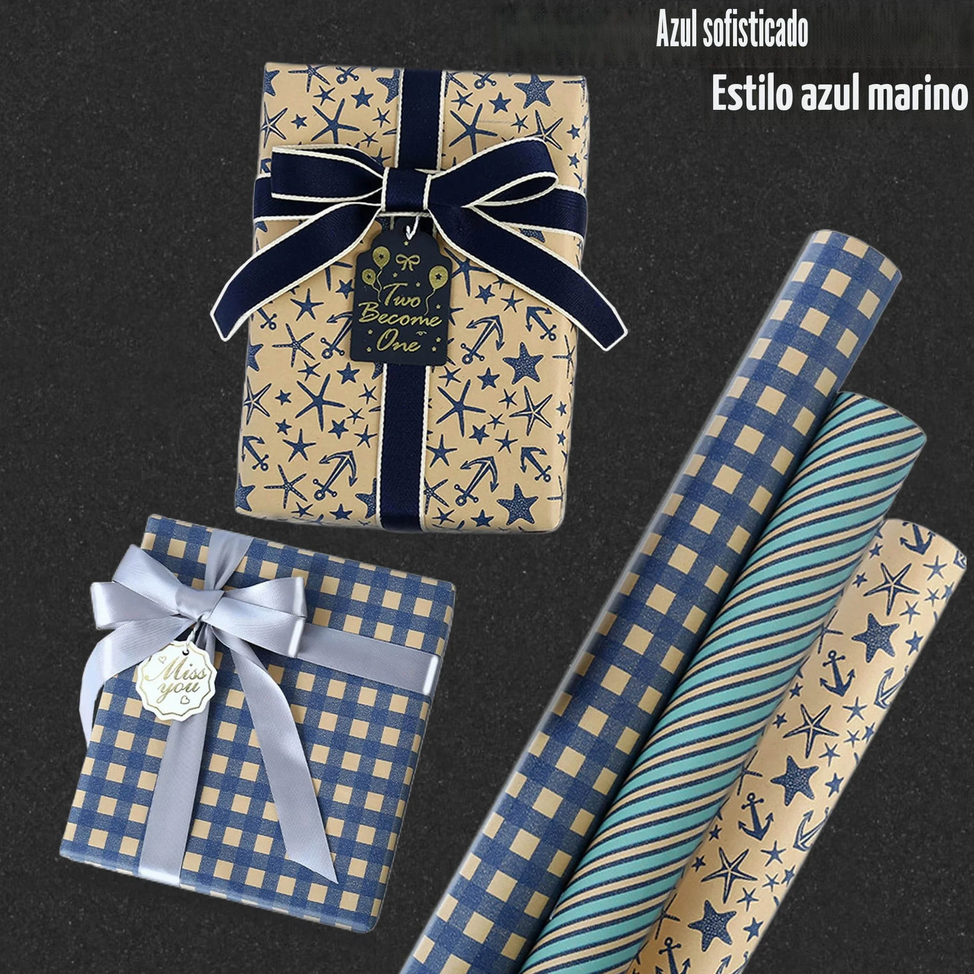 Dantolo 8 Piezas Papel Kraft Decorado 50x70cm para Envolver Regalos con Cuerda de Cáñamo