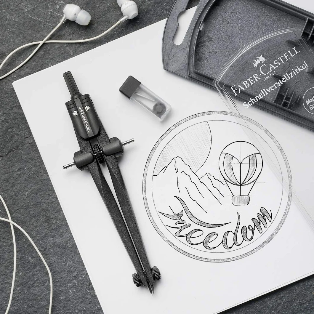 FABER-CASTELL Compás de ajuste rápido Stream Blackstone juego con piezas de repuesto y minas