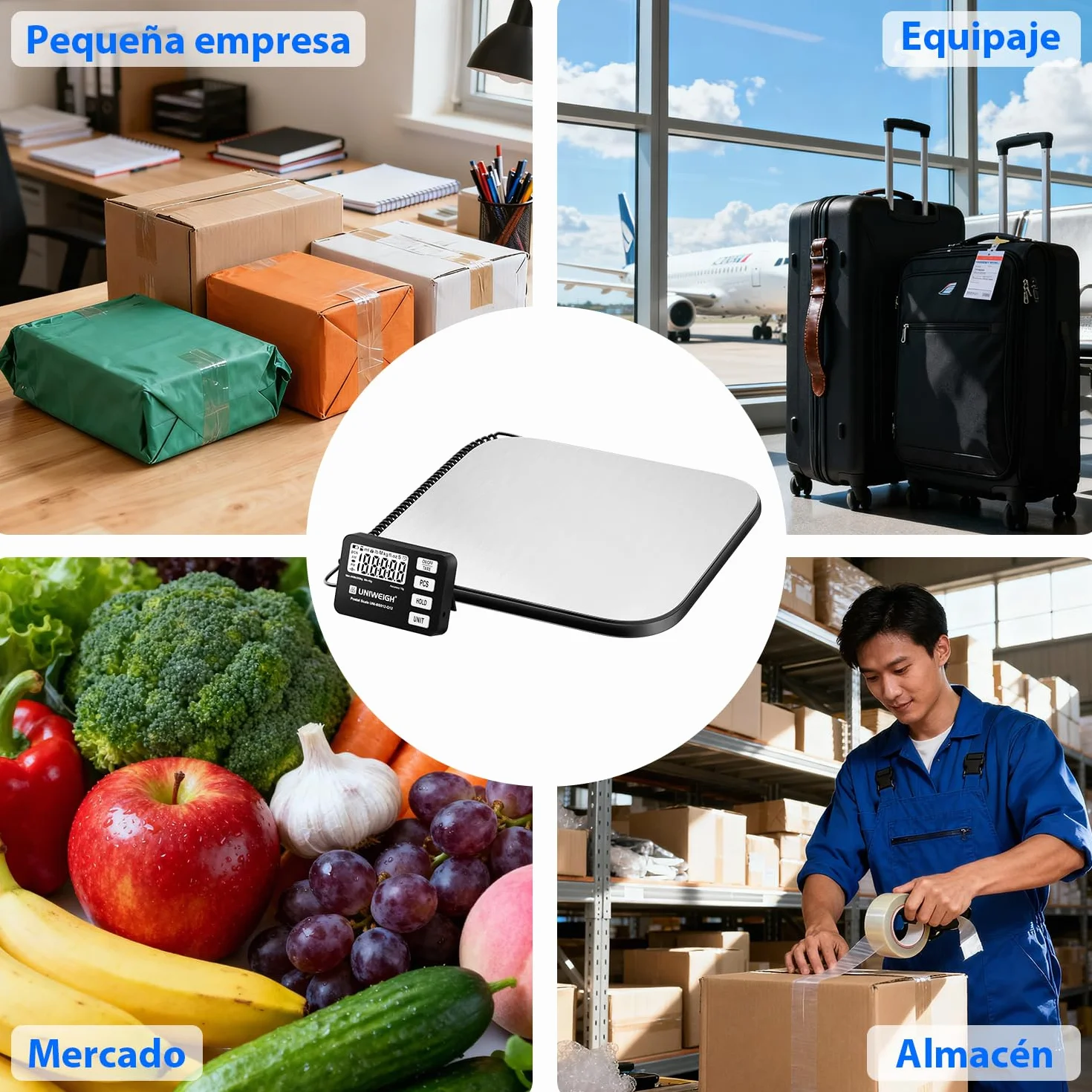 UNIWEIGH Báscula para paquetes 200 kg/10 g precisión digital con función PCS/retención/tara plataforma