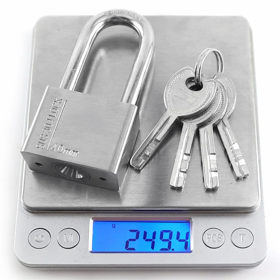 Grillete Alto Candado de Acero Inoxidable 304 con 4 Llaves, Protección Impermeable y de Alta Seguridad para uso en Exteriores, 40 mm