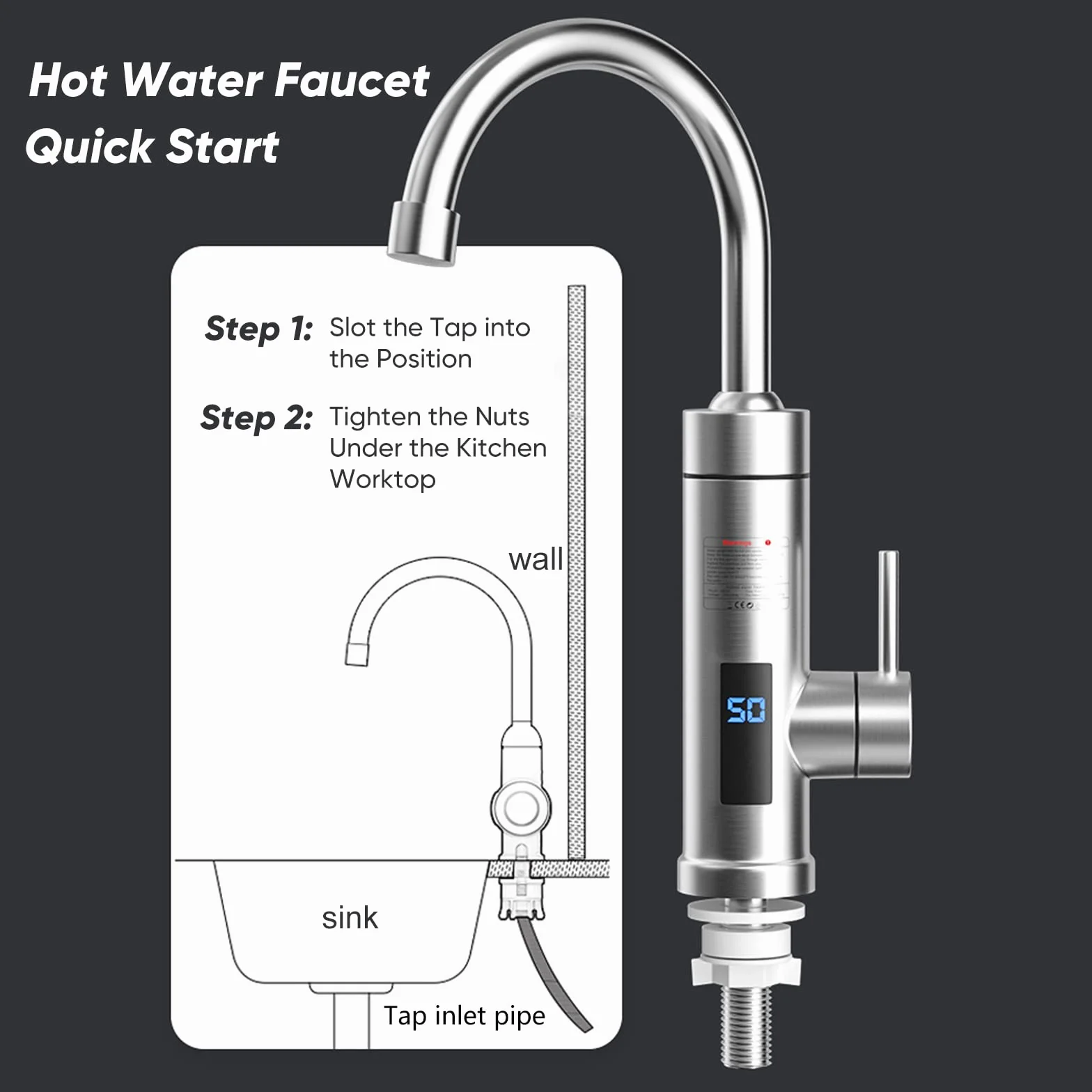 Grifo mezclador de cocina de agua caliente instantánea 3S con pantalla LCD, eléctrico, de acero inoxidable, para uso doméstico