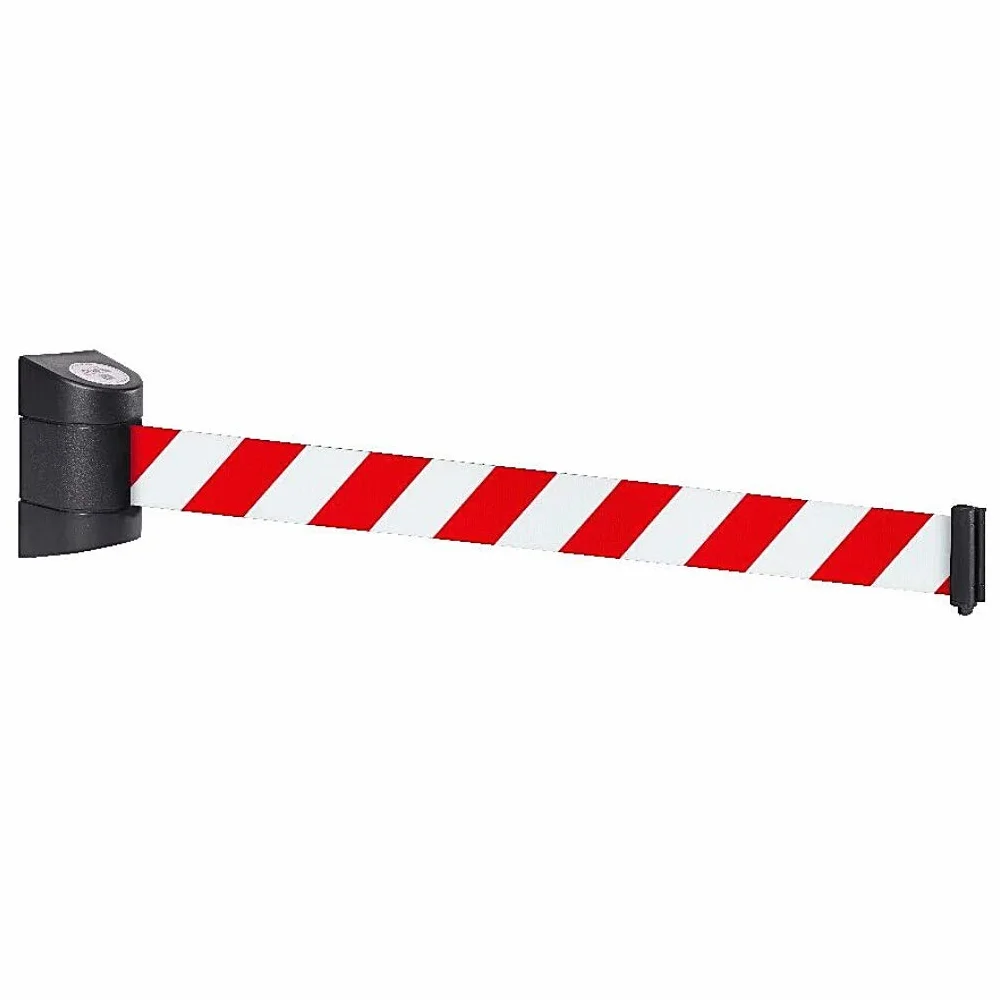 Cinta de barrera retráctil de 4,5 m con carcasa de pared de plástico ABS, función de bloqueo automático retráctil, barrera de seguridad para control de multitudes (rojo/blanco)