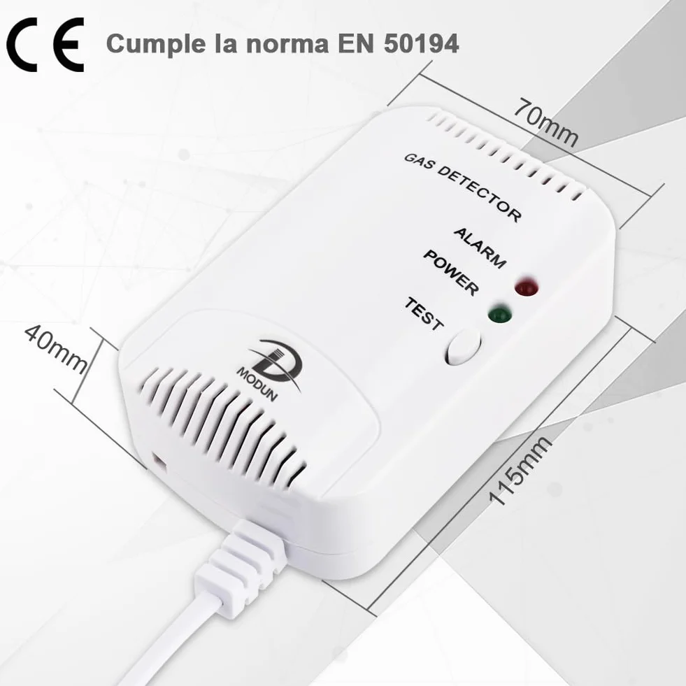 D MODUN - Detector de Gas, Fugas de Gas Natural/LPG/gas de Carbón, Monitor de Metano Propano Butano, Advertencia de luz Estroboscópica 100dB, Alarma de gas enchufable adecuado para Cocina, RV, Garaje