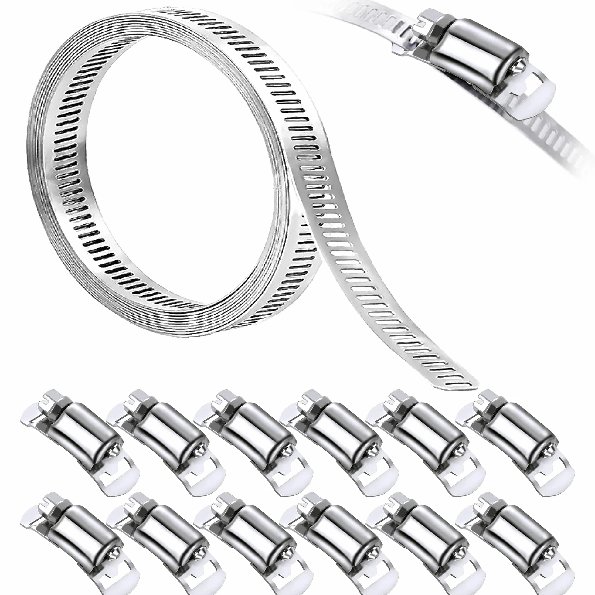 Deecam Abrazaderas Metalicas para Tubos 4M, Abrazaderas Acero Inoxidable con 12 Cierres, Adecuado para Tuberías de Gas Doméstico, Tuberías de Agua, Tuberías de Automóviles, etc.