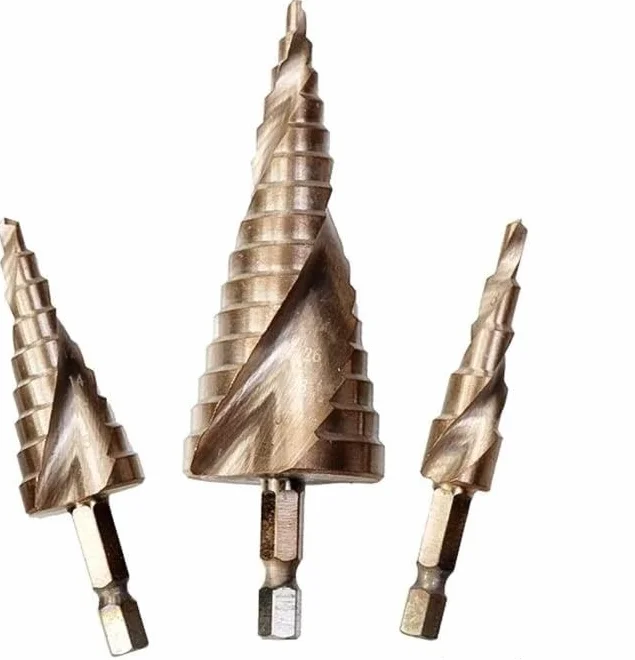Broca escalonada, Brocas for metal, Broca escalonada de carburo Juego de brocas escalonadas HSS Vástago hexagonal cónico de acero de alta velocidad Agujero de taladro escalonado for metal Cortador de