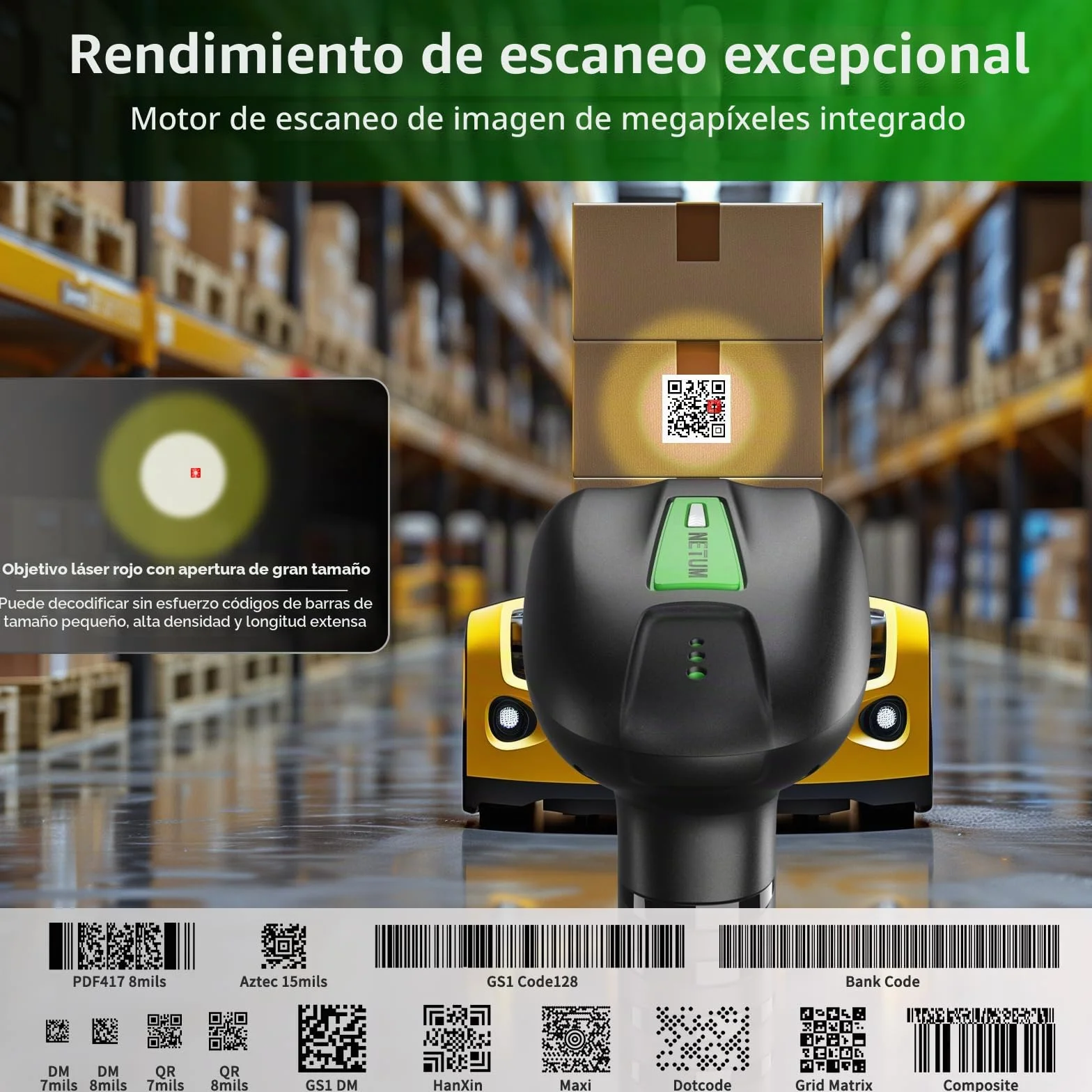 NETUM Escáner de Código de Barras Industrial 2D Bluetooth NT-1950 Lector Inalámbrico 1D 2D 2600mAh