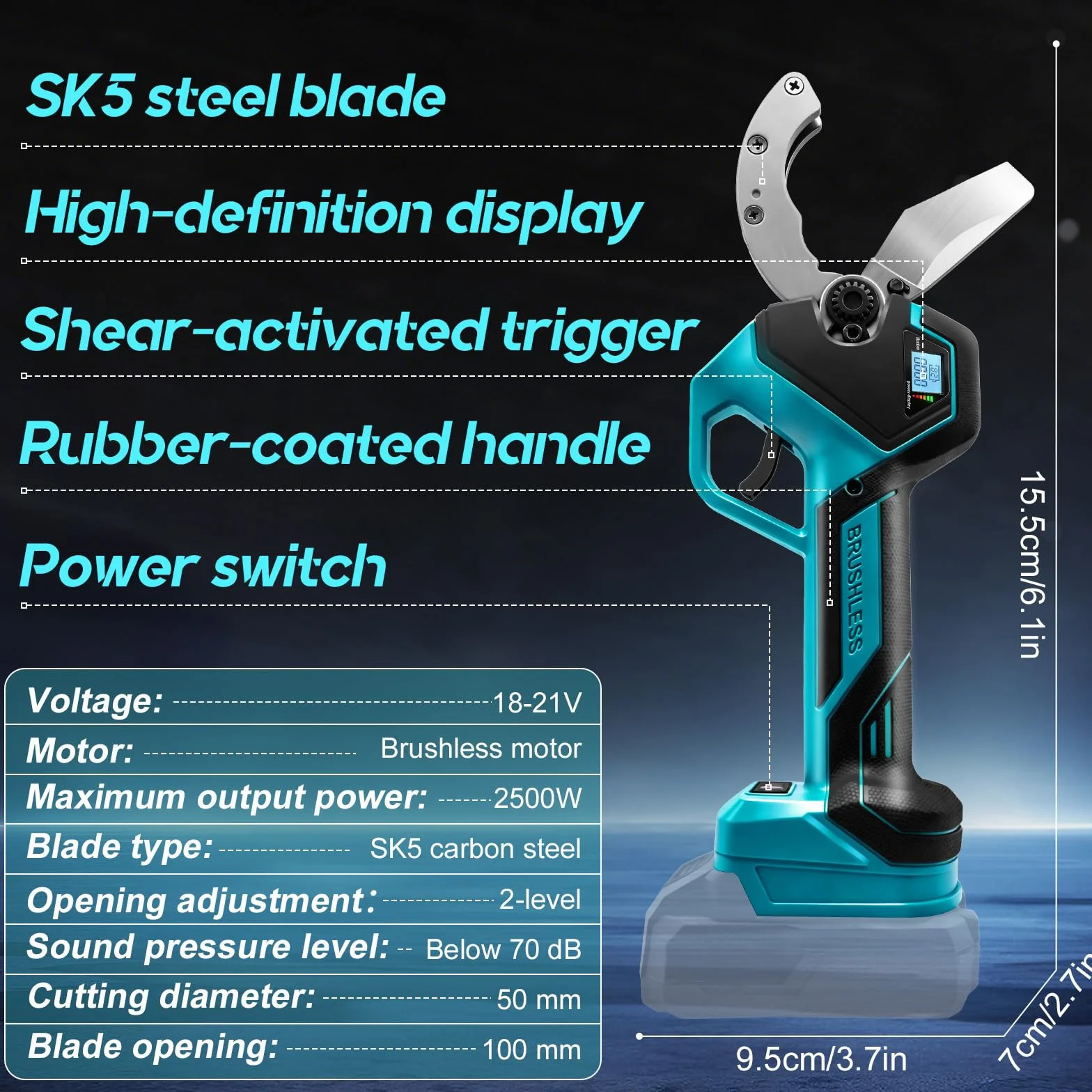 Cortatubos Eléctrico Inalámbrico Compatible con Makita 18V, Tijera Eléctrica de Litio con Motor Brushless para PVC, PPR, PE, PEX y Tubos de Plástico, Capacidad 50 mm (Sin Batería)