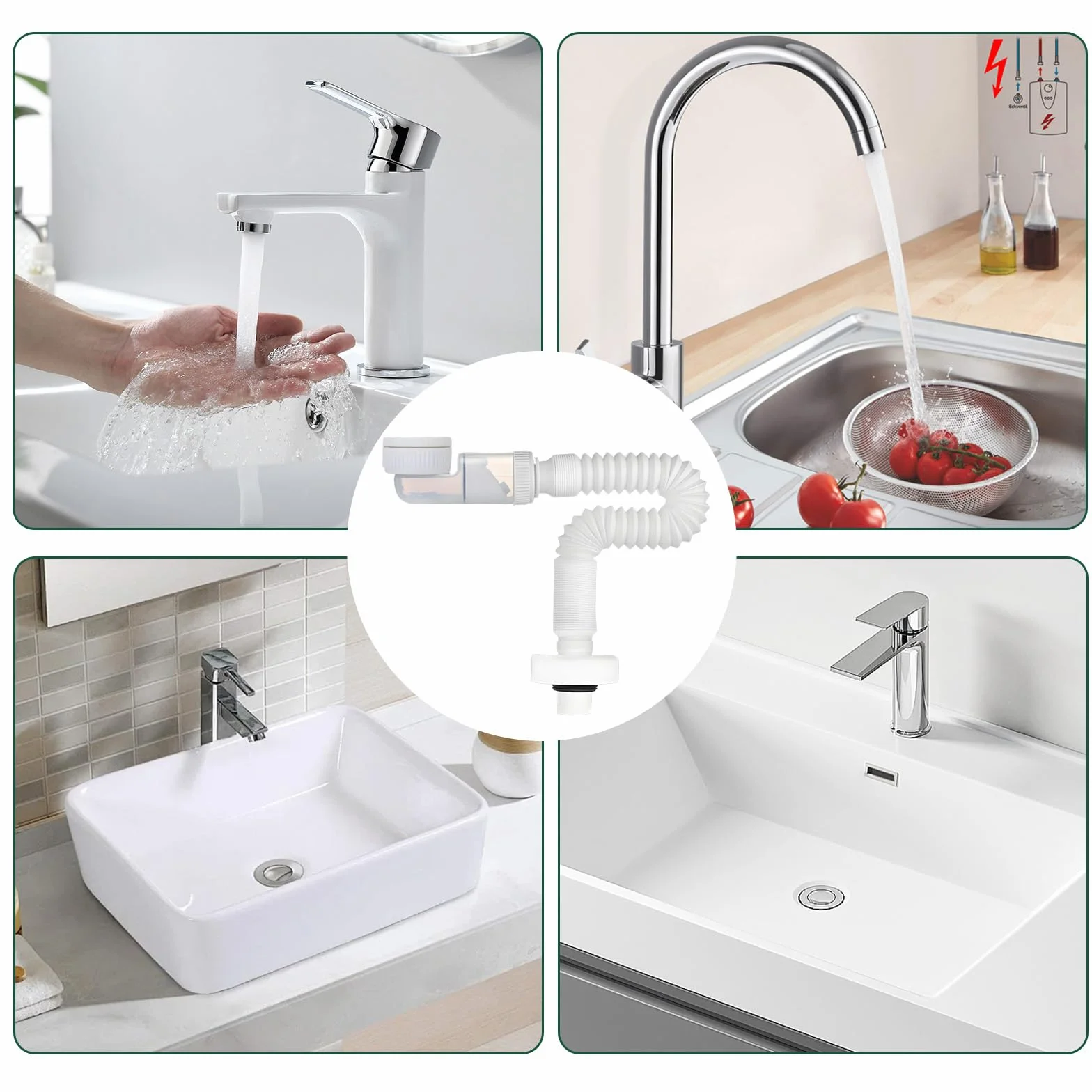 SI SEN Desague Lavabo Reemplazable, Sifon Cocina Fregadero con Manguera de Drenaje Flexible